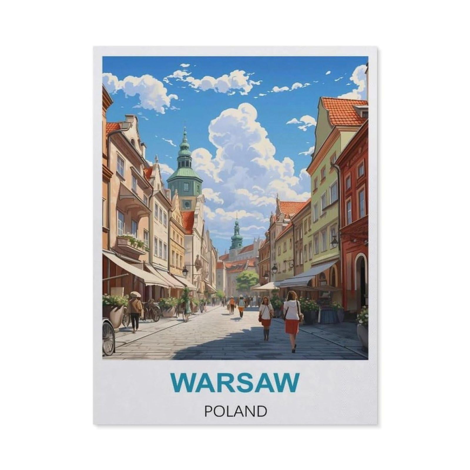 BEAYODKP 5D DIY Full Round Drill Diamond Painting，Warsaw Poland Vintage Travel Poster，Embroidery Full Round Diamond Cross Stitch Rhinestone Mosaic Decor Gift（40 x 50 cm/15.74 x 19.68 inches）-CA43