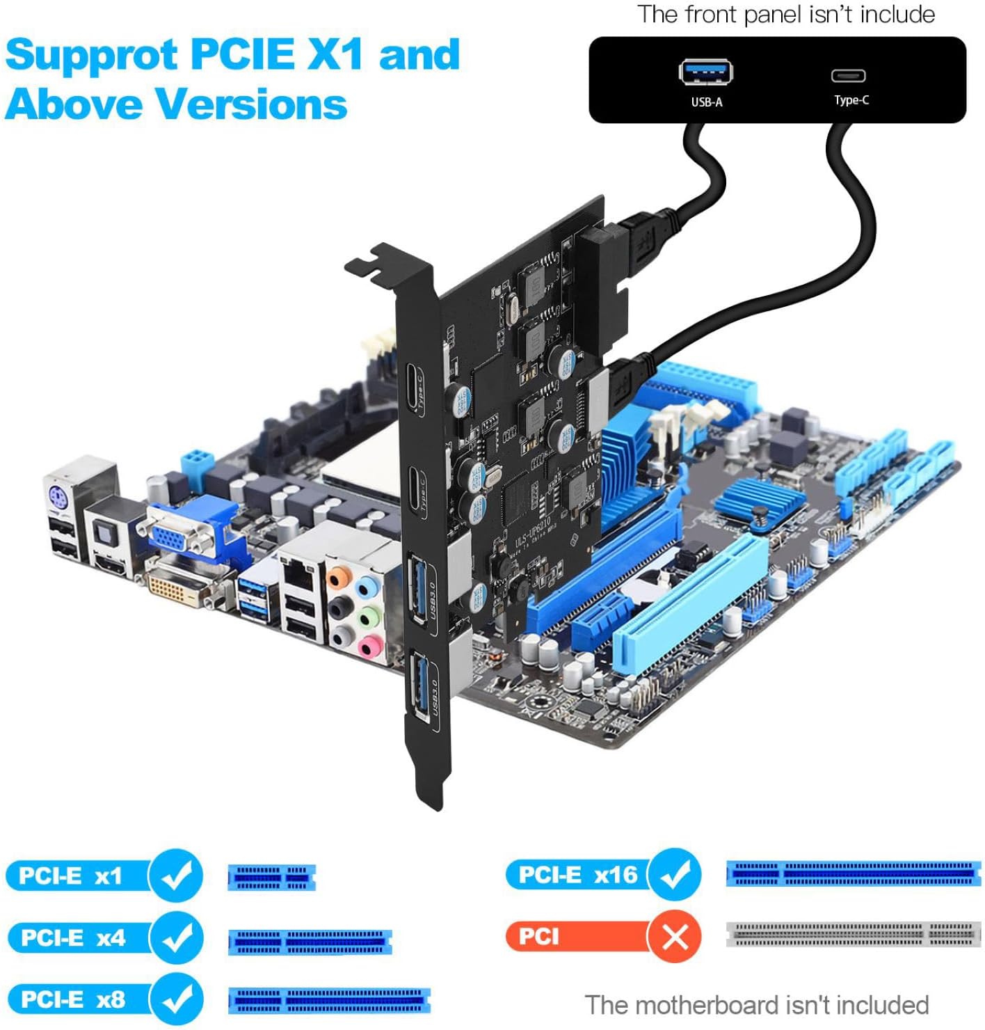 PCIe Card PCI Express to Type C USB-A Type-E 19-PIN Expansion Card 6 Ports 5Gbps