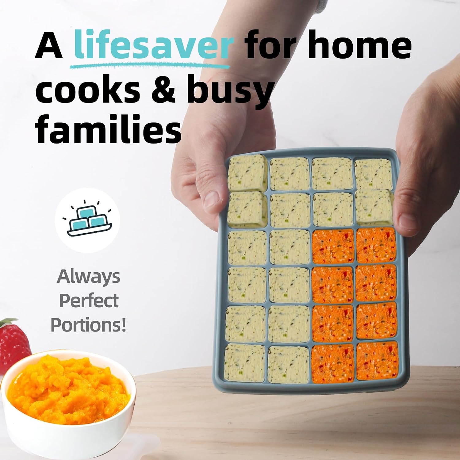 1 Tbsp Silicone Freezer Molds,Perfect for Storing Garlic, Ginger, Pesto, Herbs,Tomato Paste, Lemon Juice,Vegetable Purees,Purees and More - Silicone Food Freezer Tray (2 Pack Blue)