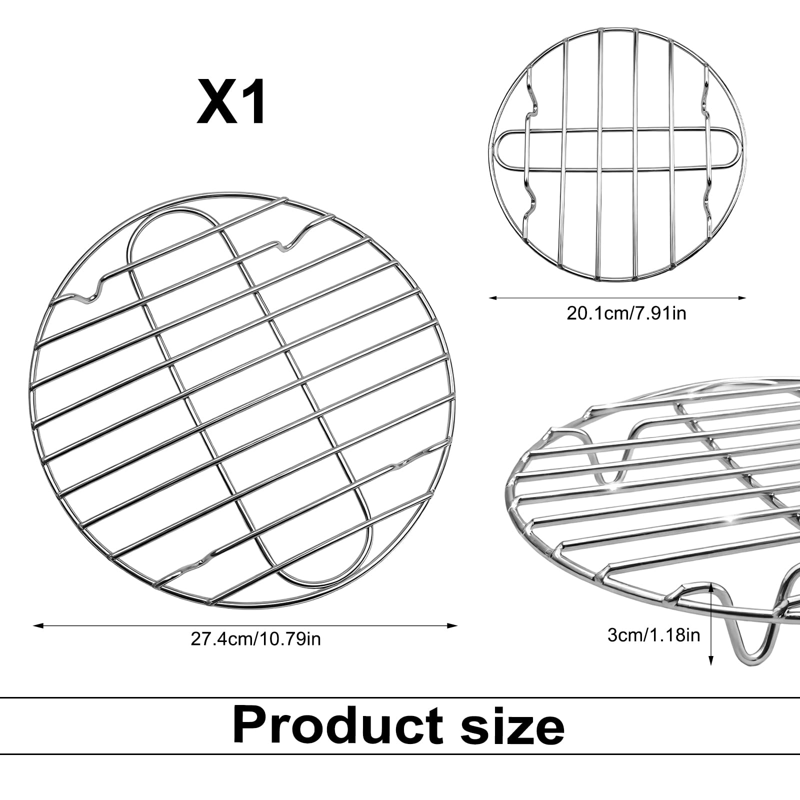 Gratella per Dolci, 2 Pezzi Griglia a Vapore, 20 cm e 27.5 cm, Acciaio Inox, Altezza 3 cm, per Cottura, Raffreddamento, Cottura al Vapore