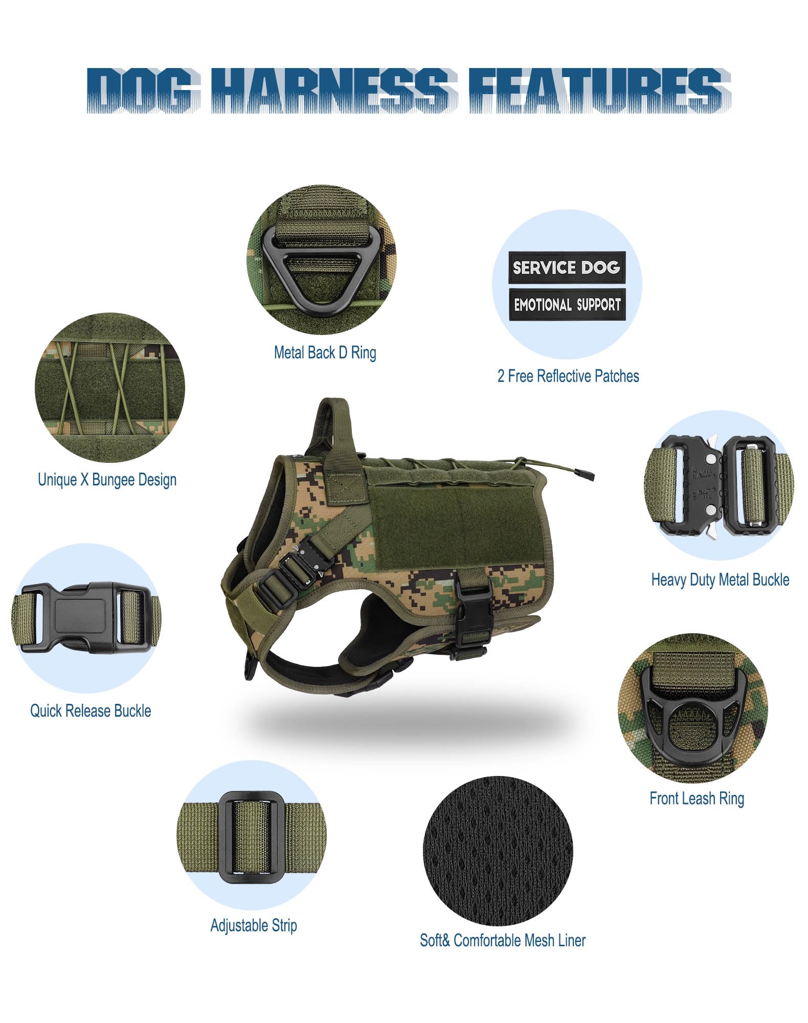 Arnés táctico para perros pequeños (Woodland Camo,S)