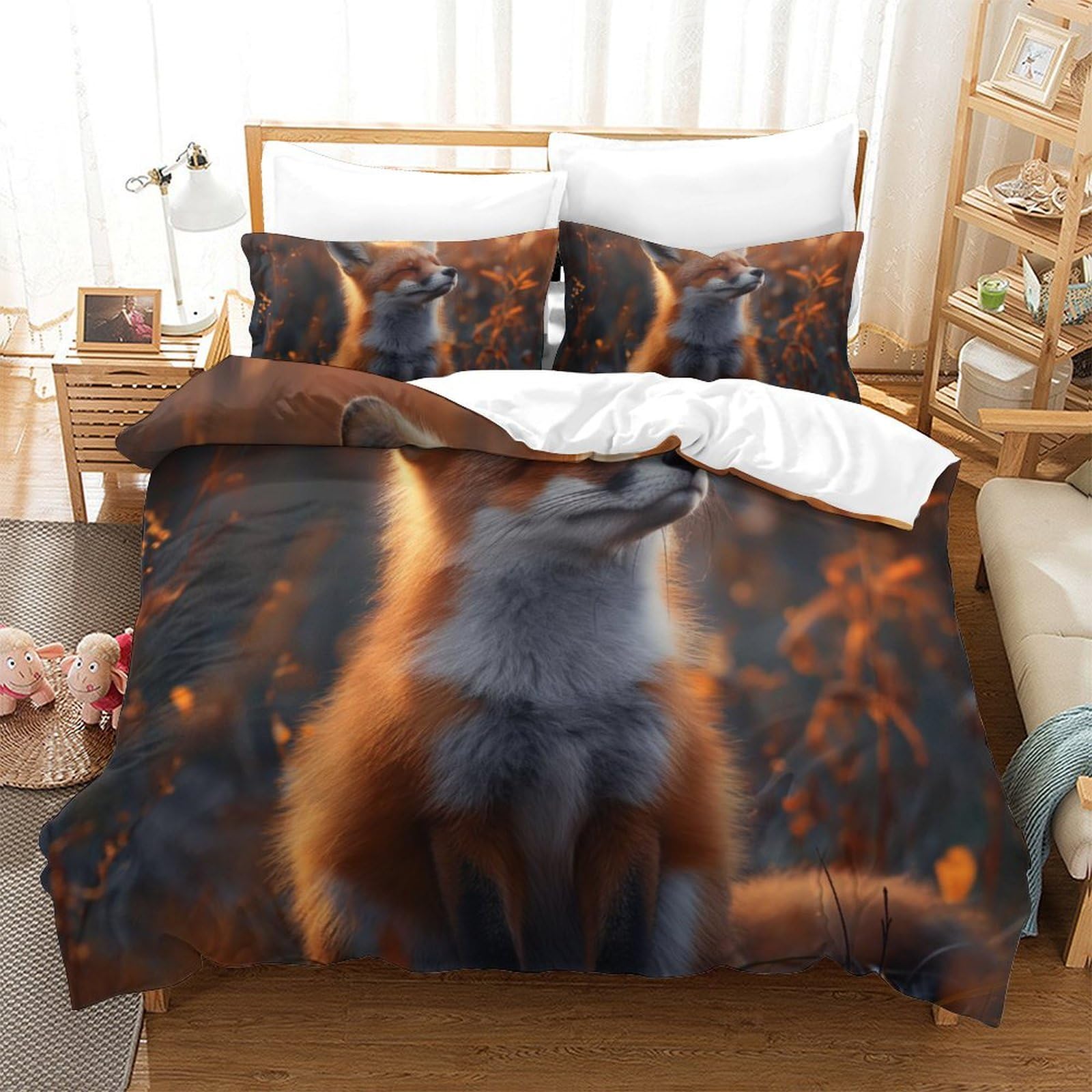Housse de couette renard 3D 260x220 cm pour changer facilement votre lit grâce à la fermeture éclair
