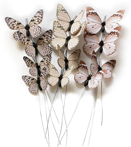 Miniatura 14 de Paquete de 12 estacas de mariposa 3D para decoración de bricolaje, 2 tamaños de adornos de mariposa para el hogar, flores falsas, suministros