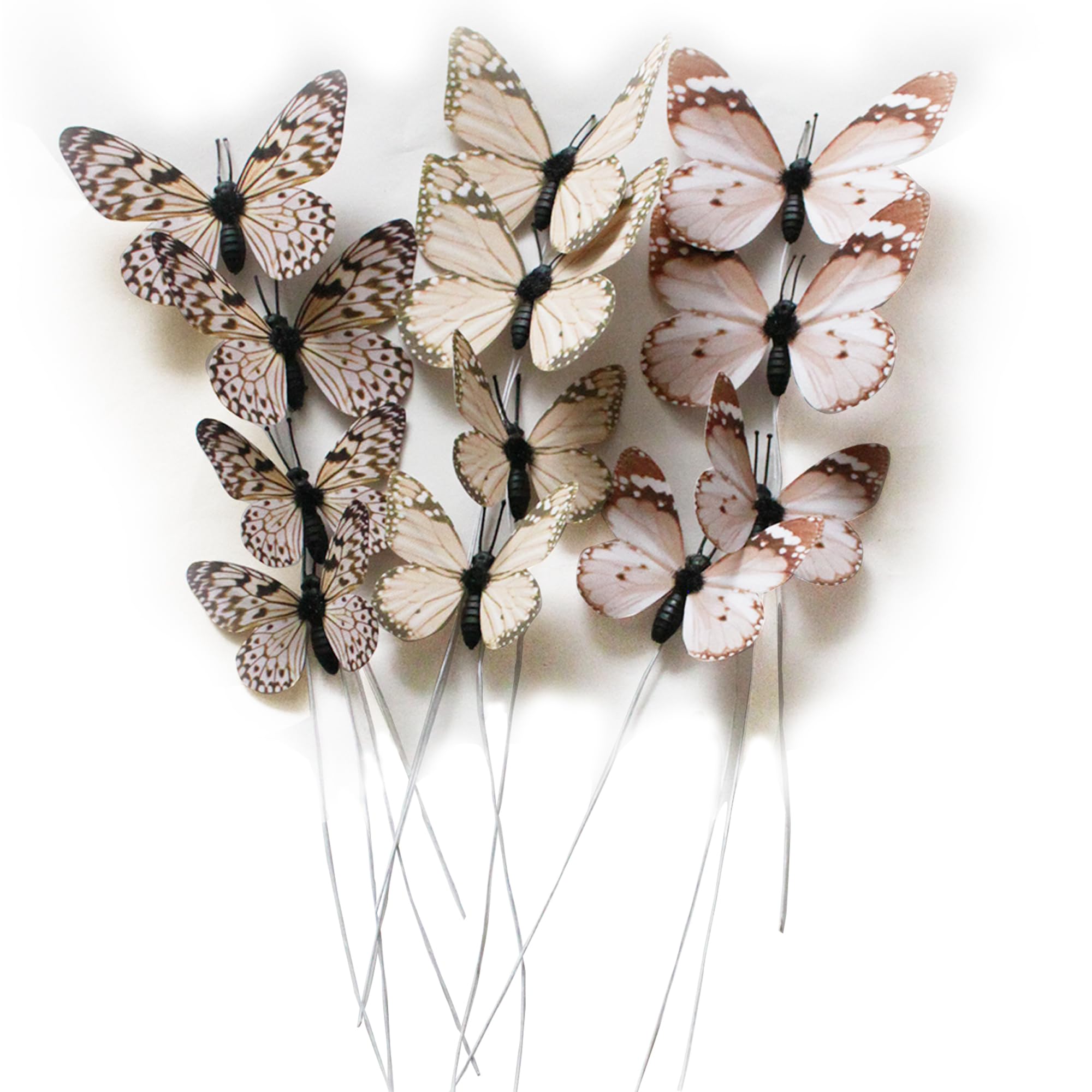 12 Pack DIY 3D Butterfly Stakes Decor - 2 Sizes of Butterfly Ornament for Home Fake Flower Floral Supplies Tea Party Wedding Easter Christmas Spring