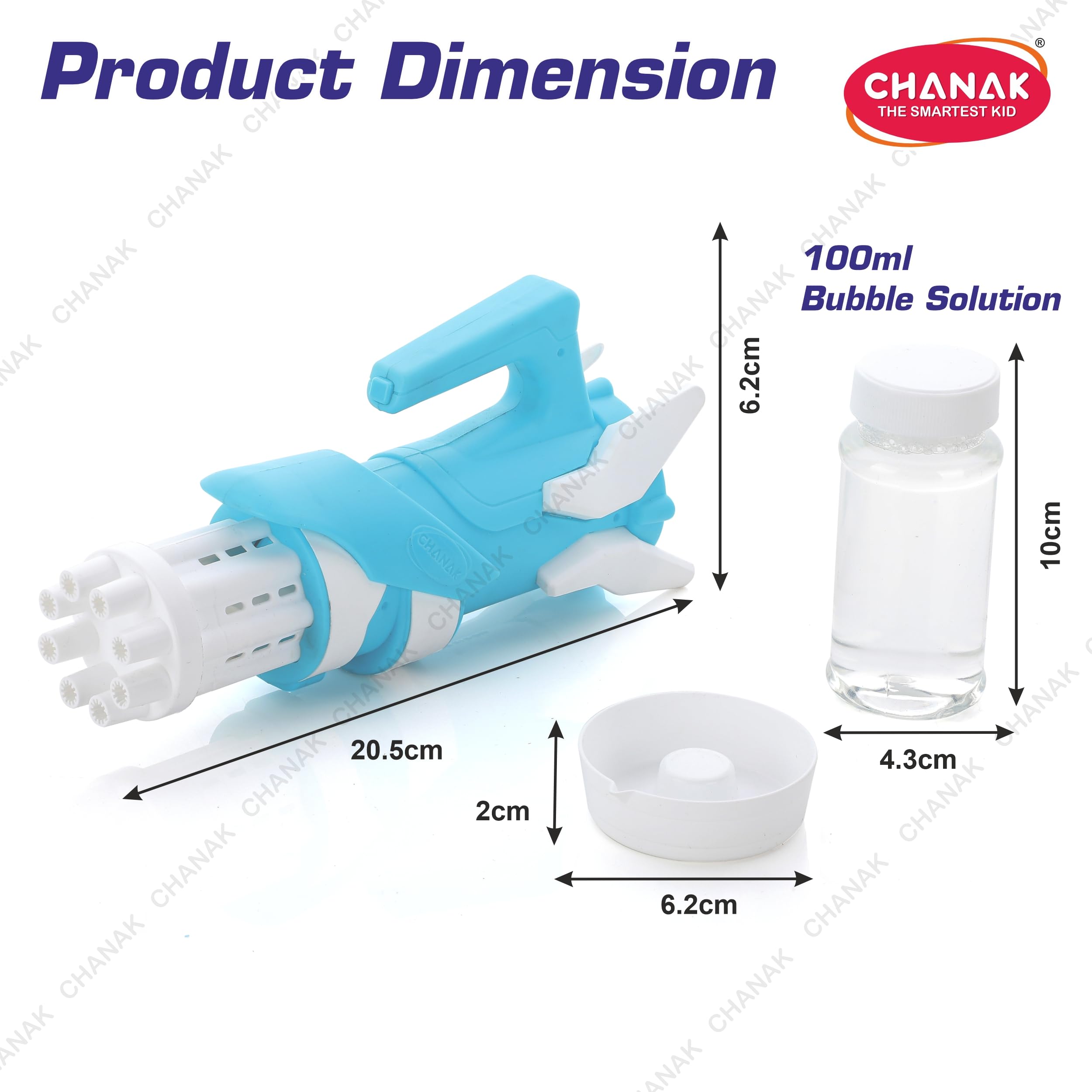 Chanak Gatling Bubble Gun for Kids, 8- Hole Bubble Gun Toy for Kids Above 3 Years, Bubble Machine for Indoor & Outdoor Play, 100% Safe & Skin Friendly (Bubble Solution Included), BIS Approved 1