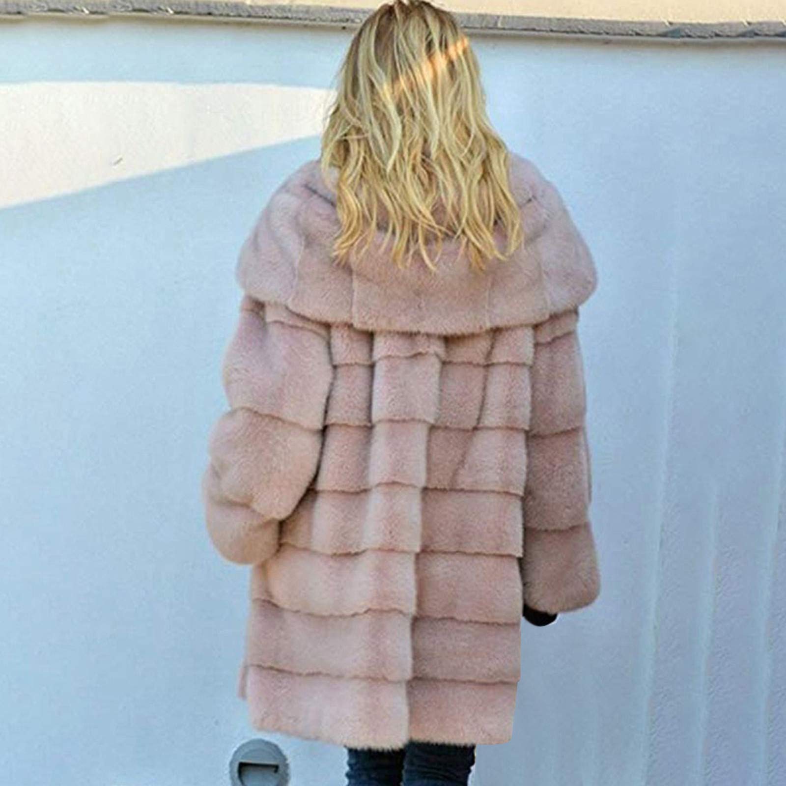 Generisch Chaqueta de forro polar para mujer, sudadera con mangas, ropa de exterior, chaqueta de cuerpo cómodo, abrigo largo de piel sintética para mujer