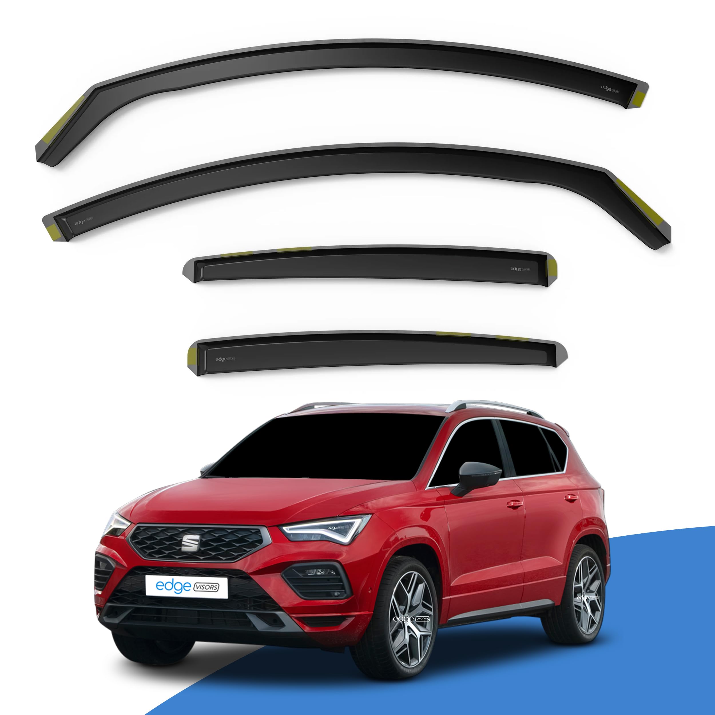 EdgeVisors Wind Deflectors | Fits: SEAT ATECA (2016-onwards) 5 Door SUV 4pc Set | In-Channel Rain Guards for Wind, Rain & Sun Protection, Easy Installation - Tinted