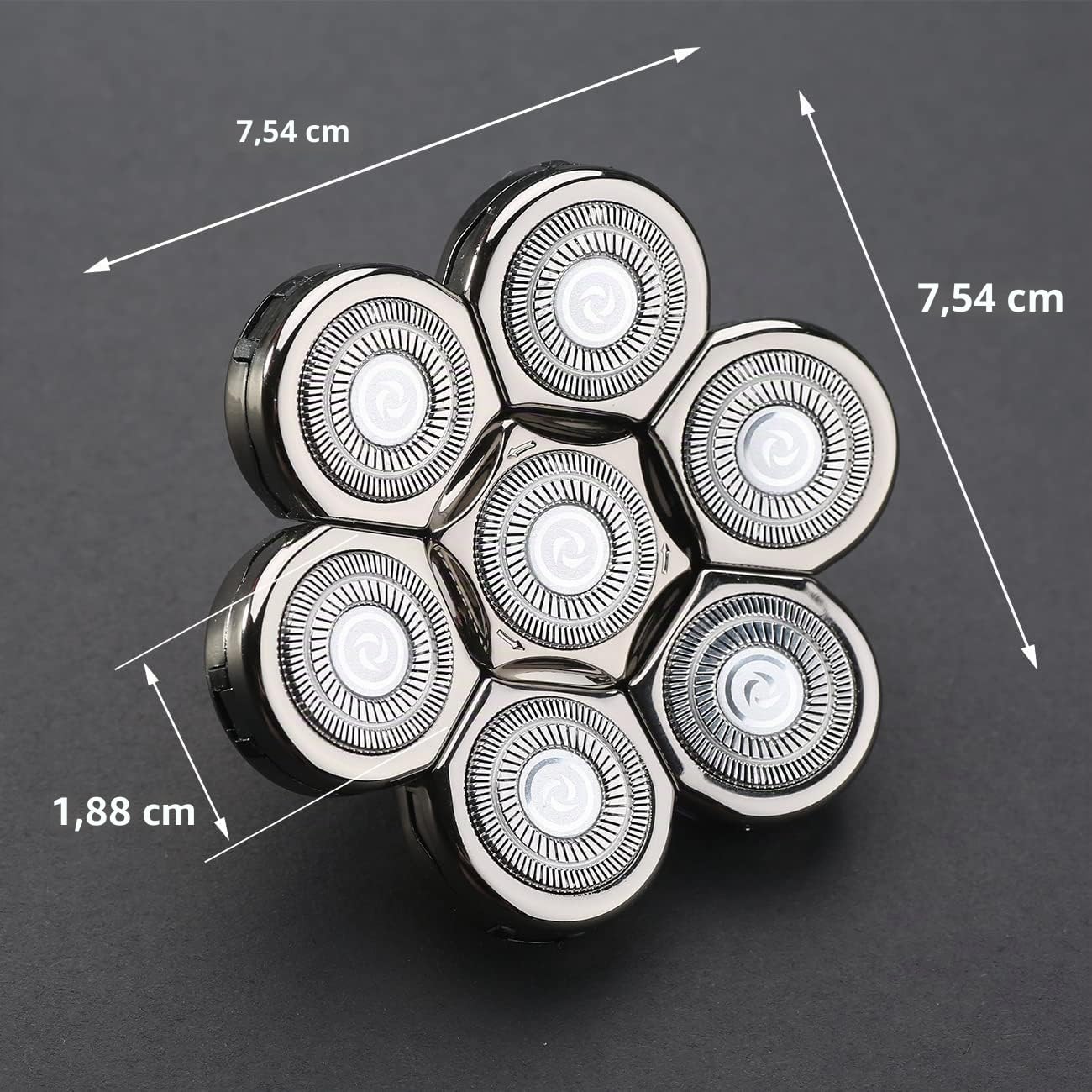 Cabezal de Maquinilla de Afeitar Eléctrica 7D,Cuchillas de Afeitar Eléctricas, Afeitadora Rotativa de Repuesto para Hombres Calvos para Afeitadora Eléctrica de 5 6 7 Cabezales （Plata）