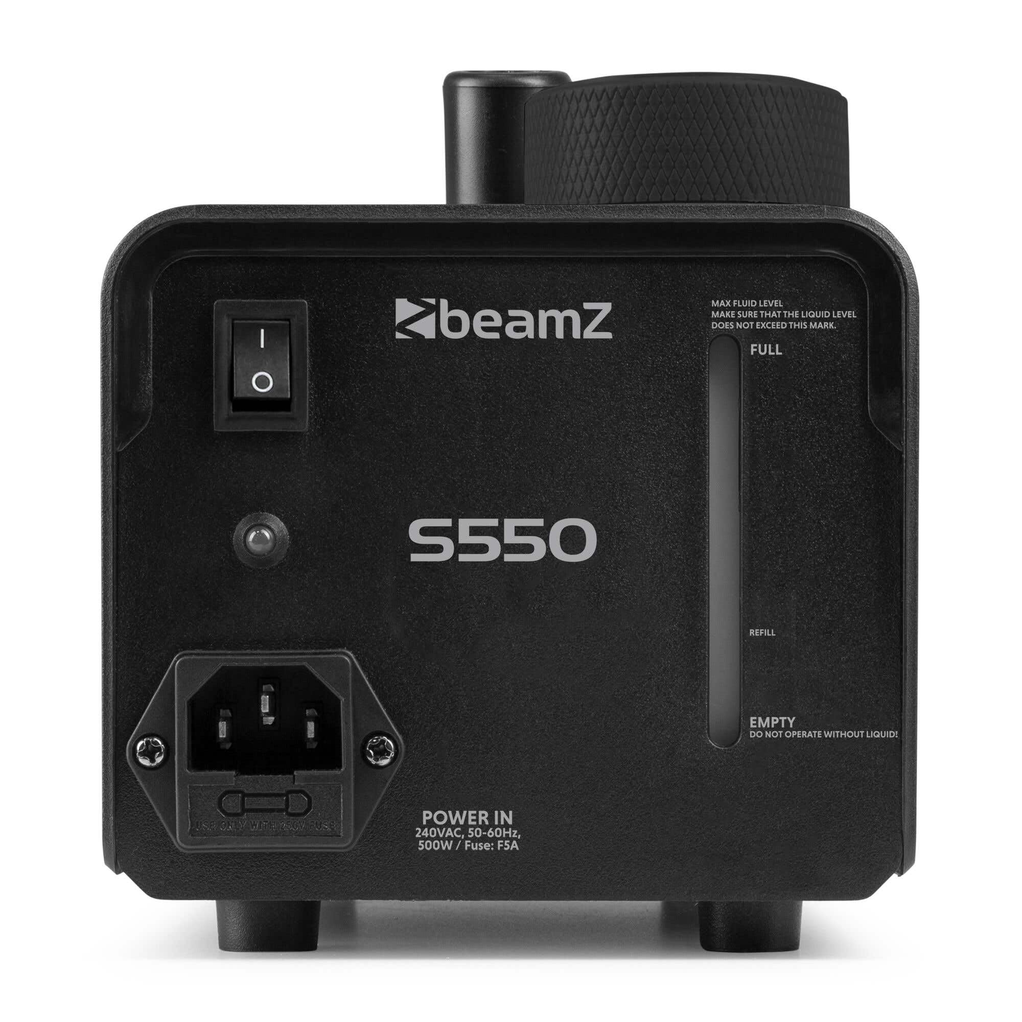BeamZ S550 - Máquina de humo 550W con control remoto para fiestas en casa | 550W de potencia, control mando a distancia, funcionamiento silencioso y continuo, perfecto para conciertos y espectáculos