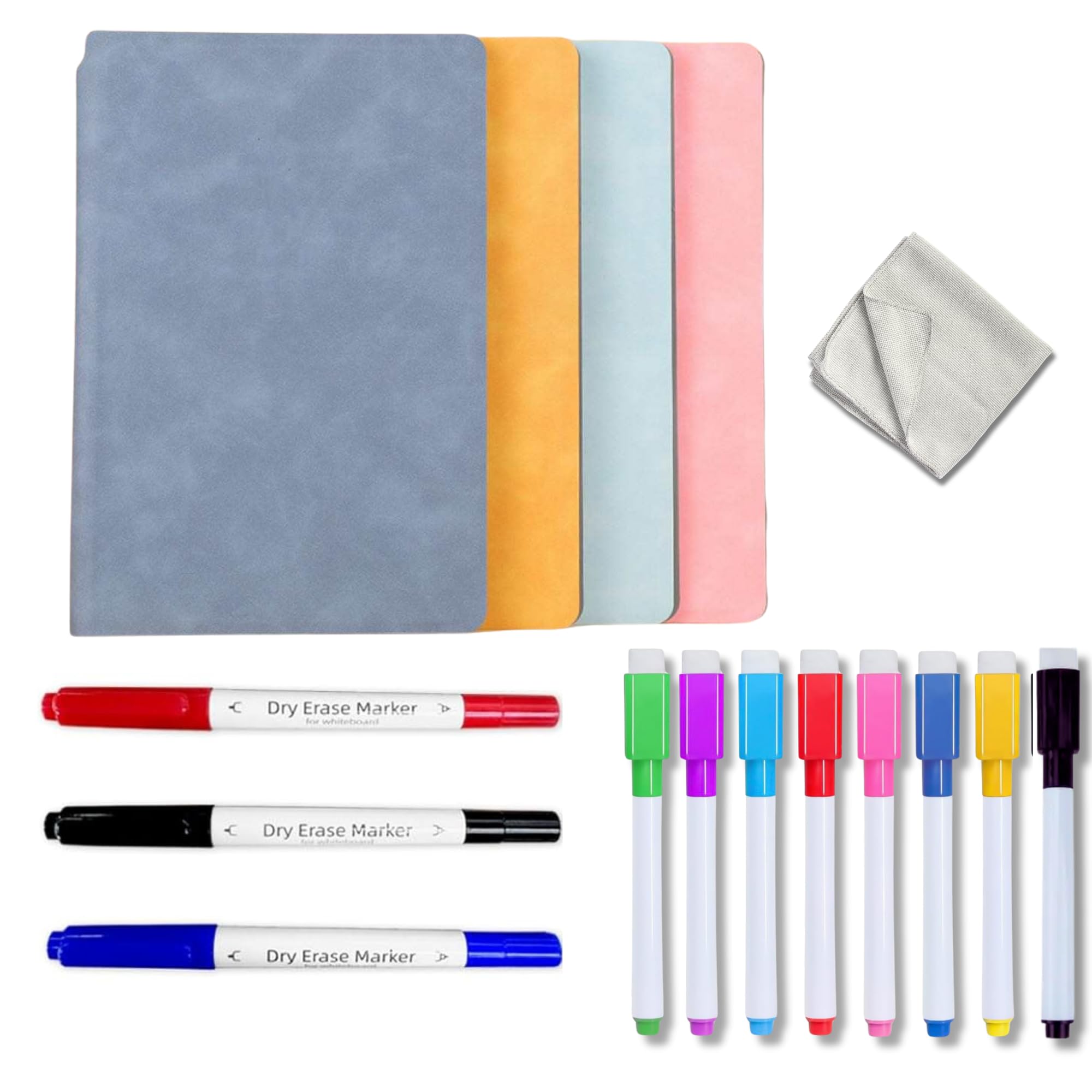 MandA® PIZARRA BLANCA pequeña | CUADERNO Pizarra PLEGABLE, BORRABLE y PORTÁTIL | Pizarra MAGNÉTICA | 2 x A5 + 11 Rotuladores + Gamuza - Cuaderno de pizarra | INFANTIL | OFICINA | ESTUDIAR | Azul