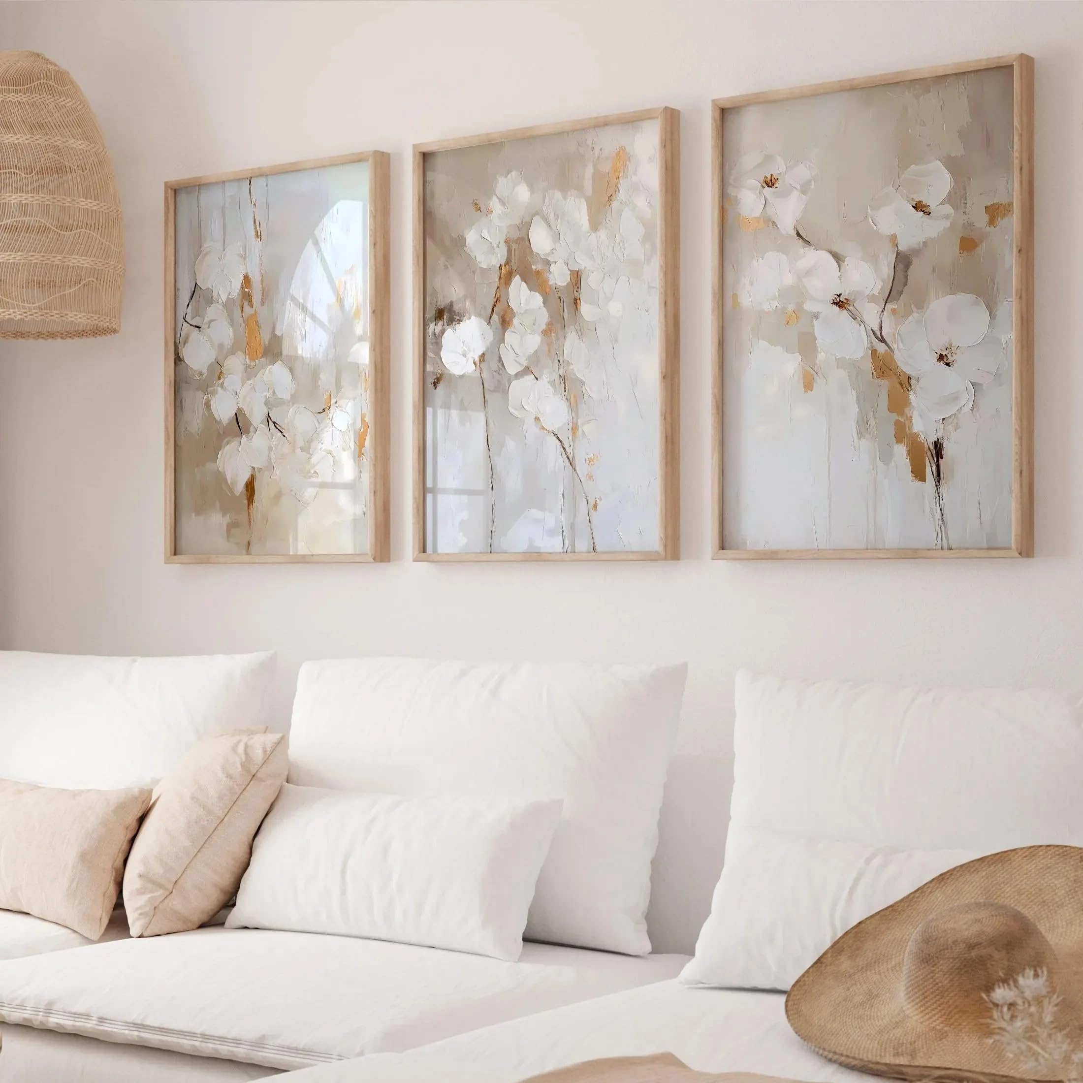 LTjiajuypd Neutral-Toned Magnolia Floral Prints Beige Minimalist Abstract Canvas Posters Oil Painting(50x75cm-3Pcs)