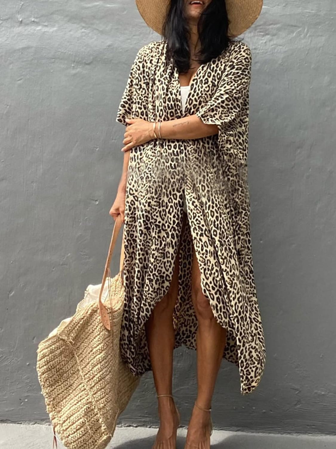 Chunoy Women Loose Long Flowy Open Front Kimono Cardigan Beach Wear Cover Up - Image 4