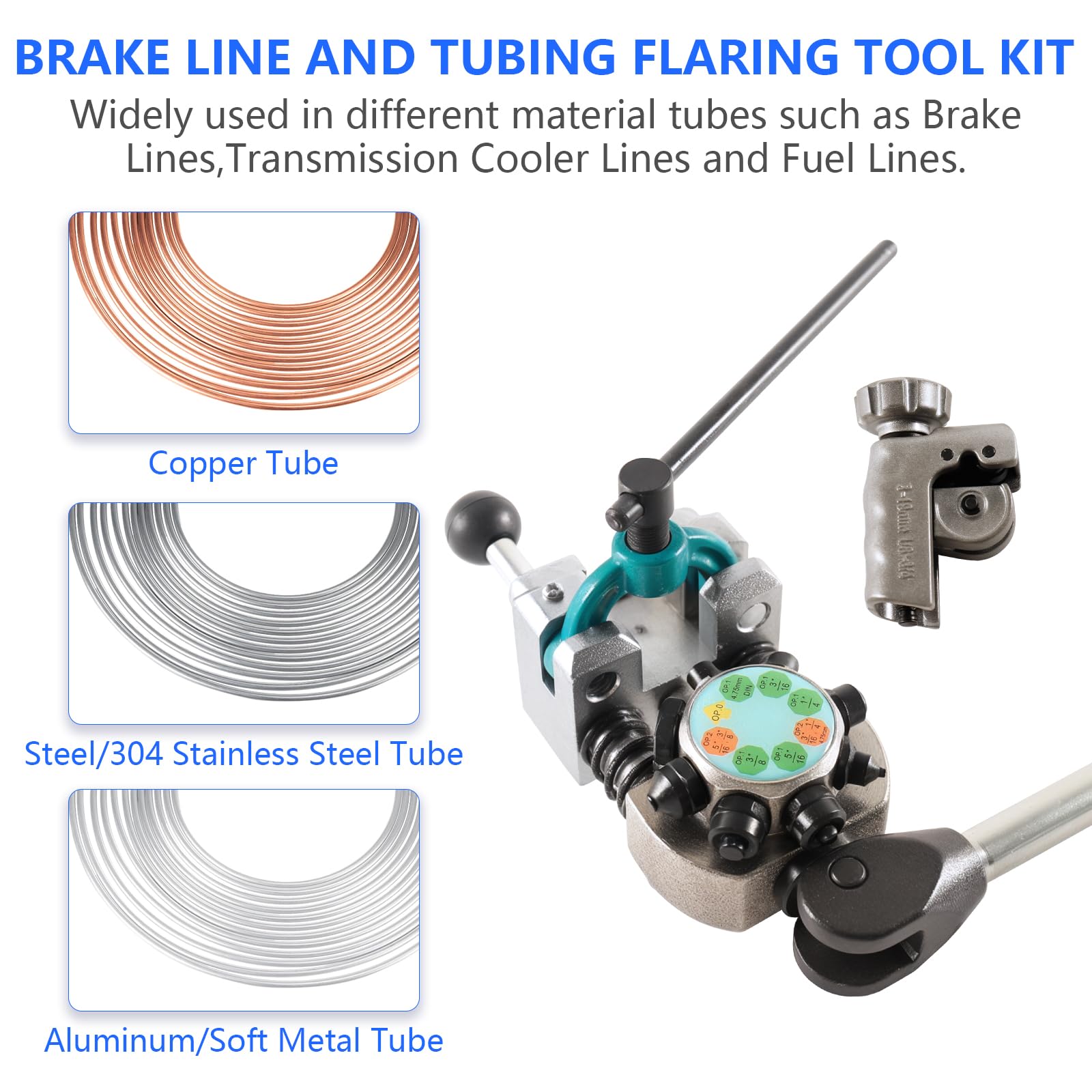 Kit Svasatura Tubi Freno Professionale, Utensile per Svasare 3/16"-4,75 mm, 45° Singole Doppie e a Bolle