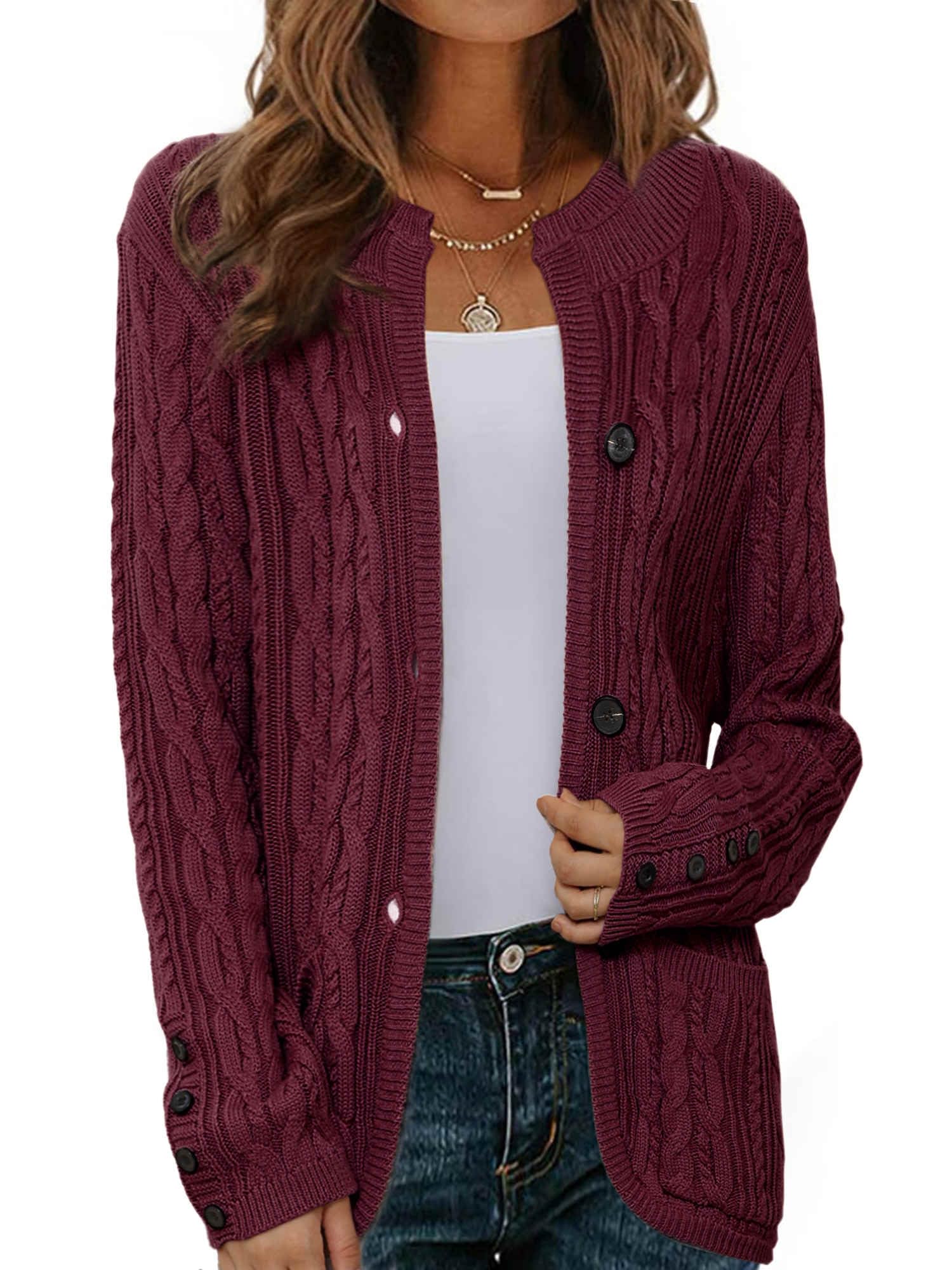 Allegra K Button Up Cardigan Sweaters for Women Dressy Cable Knit Fall Winter Open Front Long Sleeve Casual