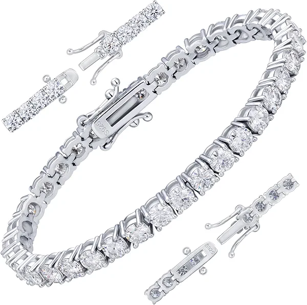 Gugots Moissanite Tennis Bracelet for Women Men White/Yellow Gold Plated S925 Sterling Silver D Color VVS1 Round Cut Moissanite Bracelets 2/3/4/5/6MM 6.5/7/7.5/8inch
