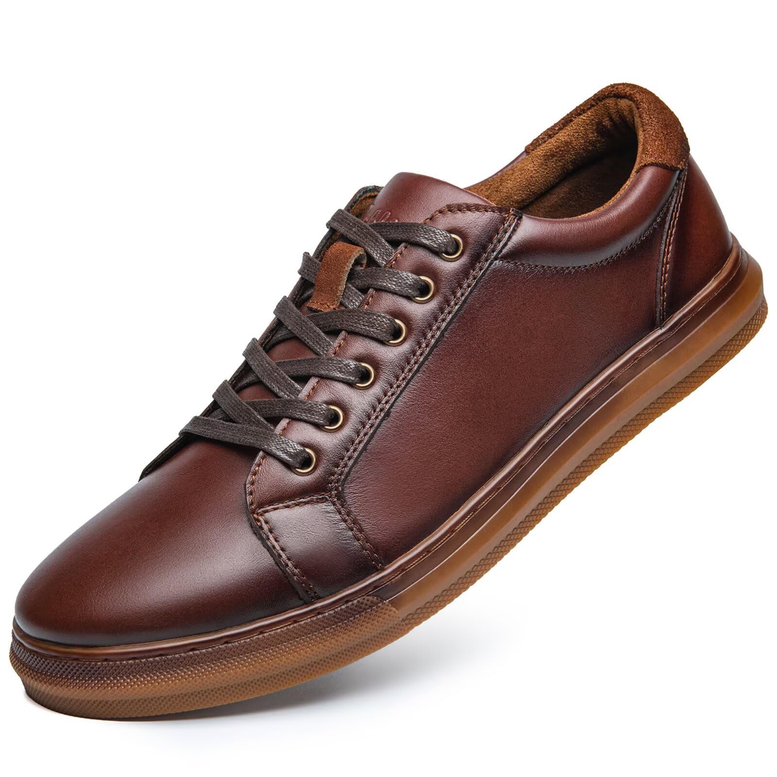 Casual Sneakers, Breathable Lace-Up Leather Walking Shoes Comfortable Fashion Sneakers for Men Daily Work
