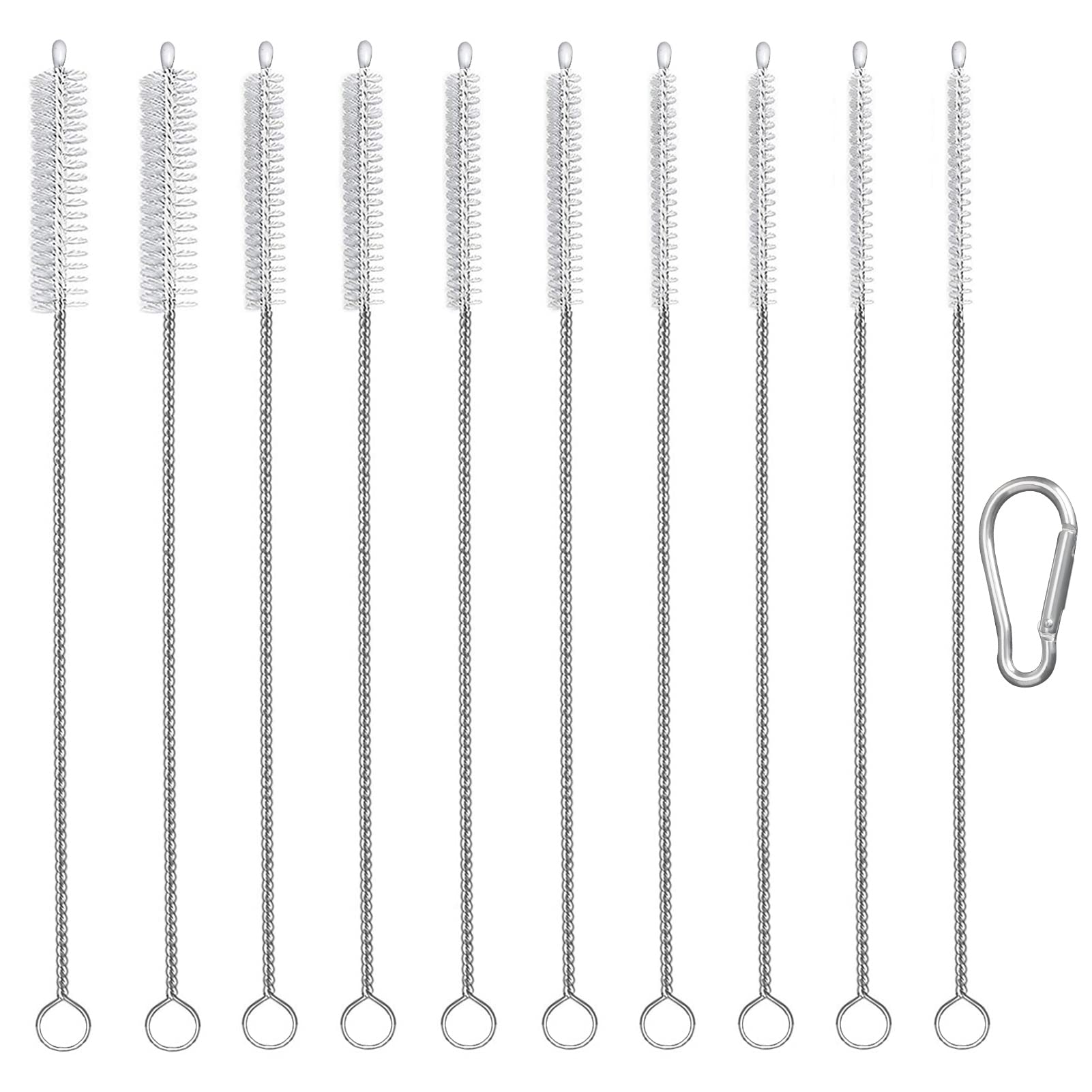 10pcs 11.8Inch Drinking Straw Brushes with D Lock, 5 Sizes Nylon Pipe Tube Brush Pipe Cleaning Brushes, Extra Long Thin Cleaning Bottle Brushes Set for Washing Teapot Nozzle Spout Sinks Keyboards