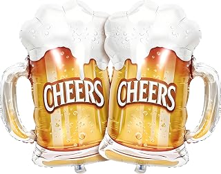 Beer Mug Balloons 2PCS Giant 27.5" Cheers Beer Cup Foil Balloons for Beer Party, Bar Pub Party, Oktoberfest, Birthday, Bachelor Party Decorations