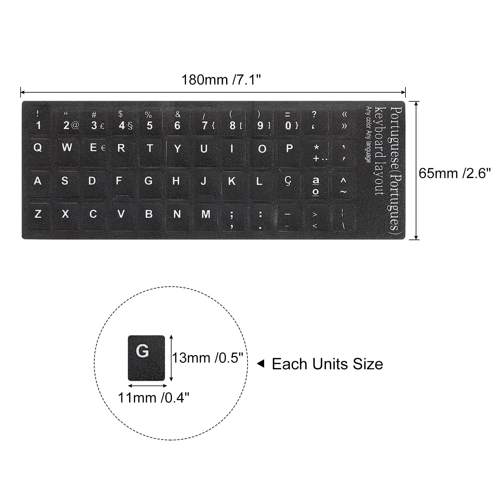 Autocollants Clavier Portugais - 6 Pack - PVC Noir Lettres Blanches - Pour Clavier Azerty Universel