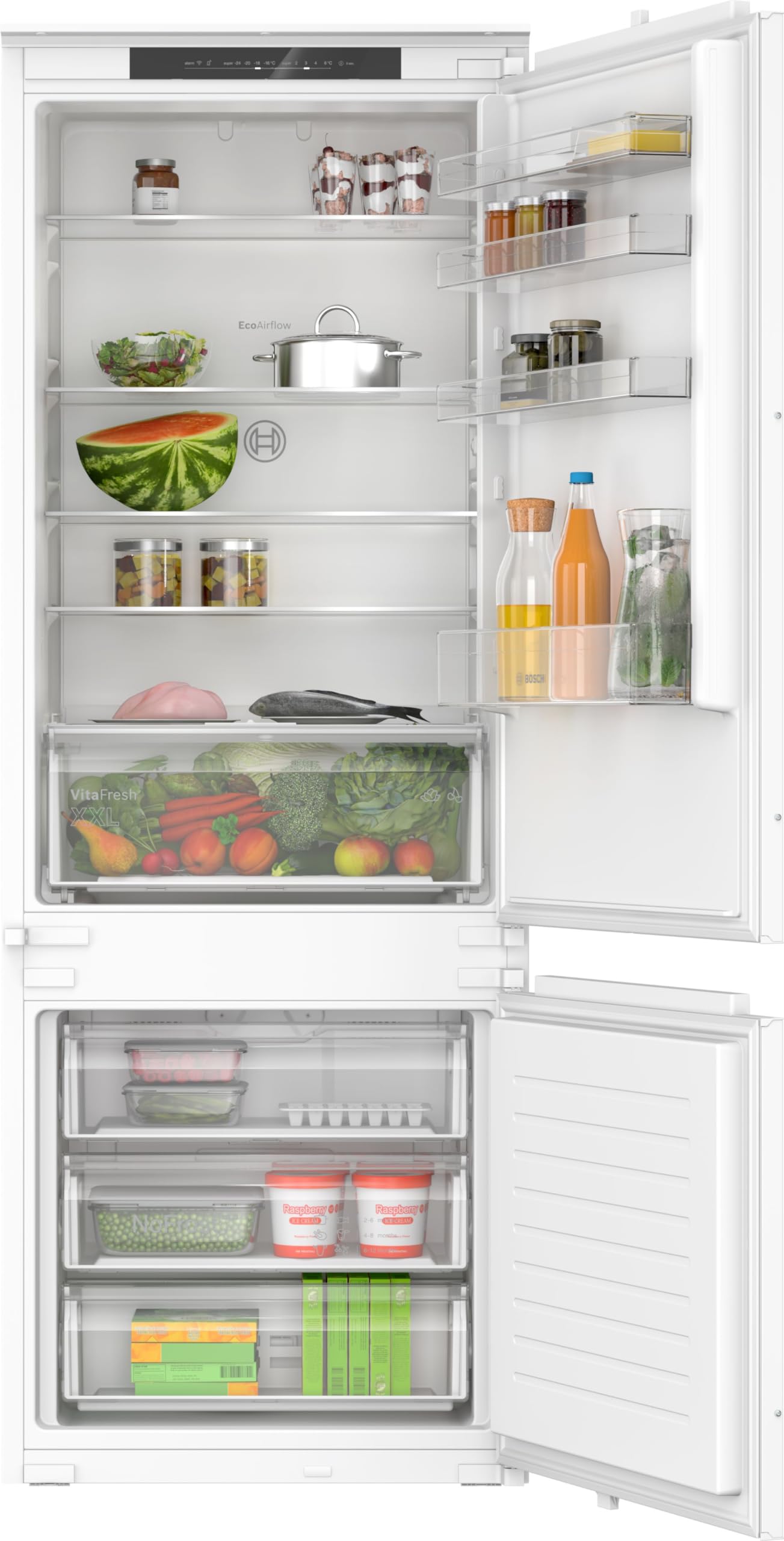 Bosch KBN96NSE0, Serie 2, Smarte Einbau-Kühl-Gefrier-Kombination, 194 x 71 cm Nische, 185 L Kühlen + 98 L Gefrieren, Made in Germany, NoFrost, VitaFresh XXL für längere Frische, sehr Leise, Weiß