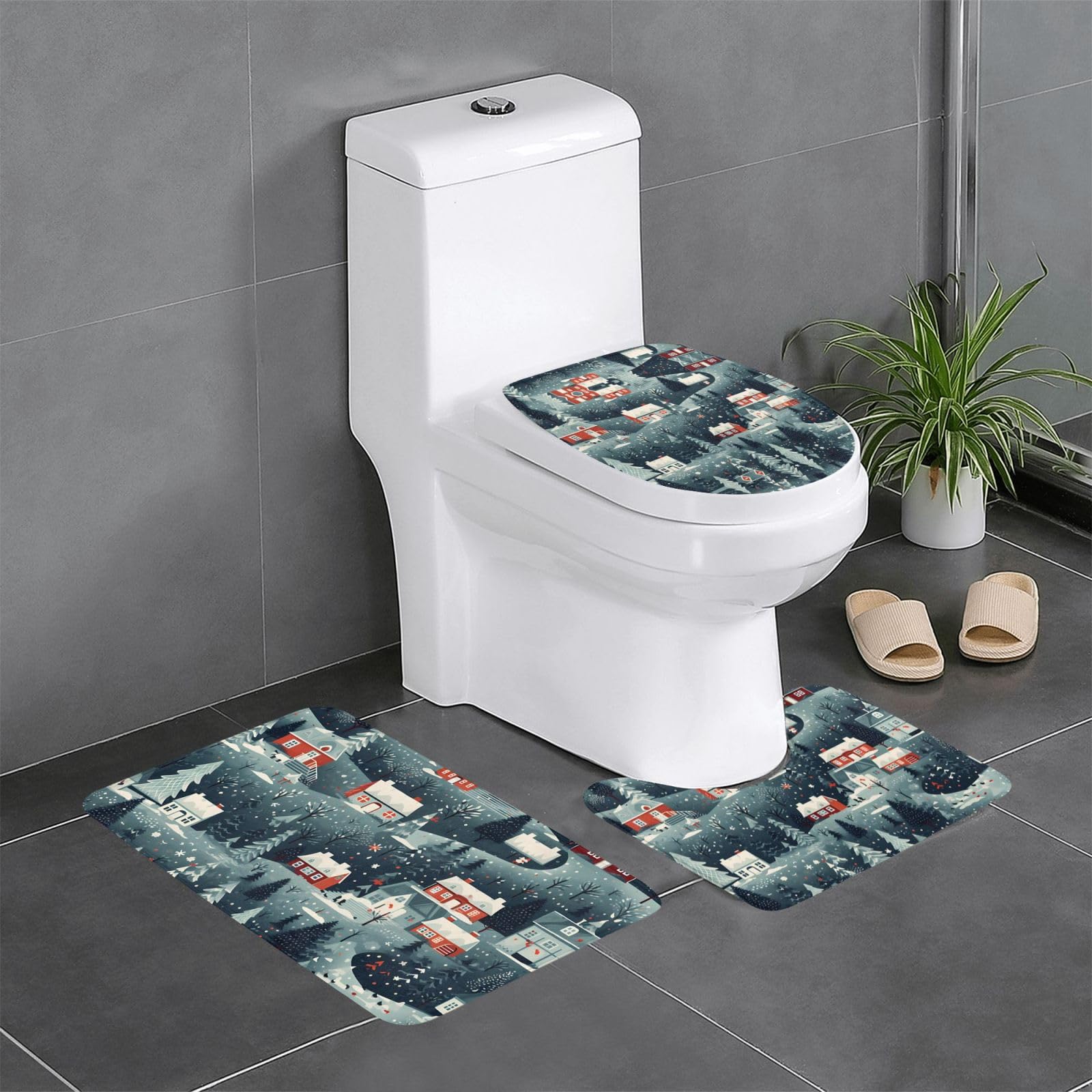Tapis de salle de bain Noël antidérapant lot de 3 pour wc et lavabo