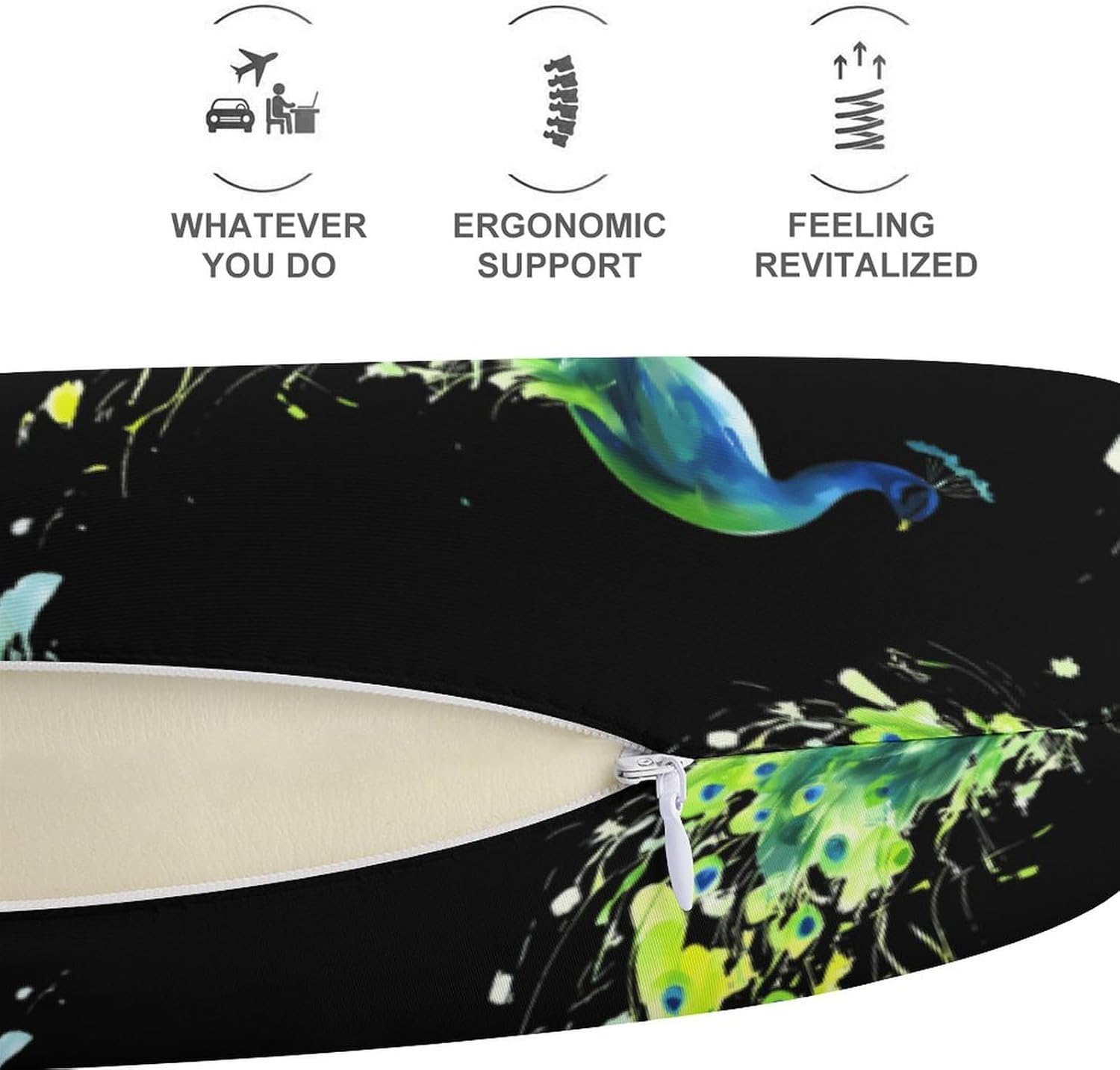 Peacock Watercolor Memory Foam Pillows U Shaped Travel Neck Pillow