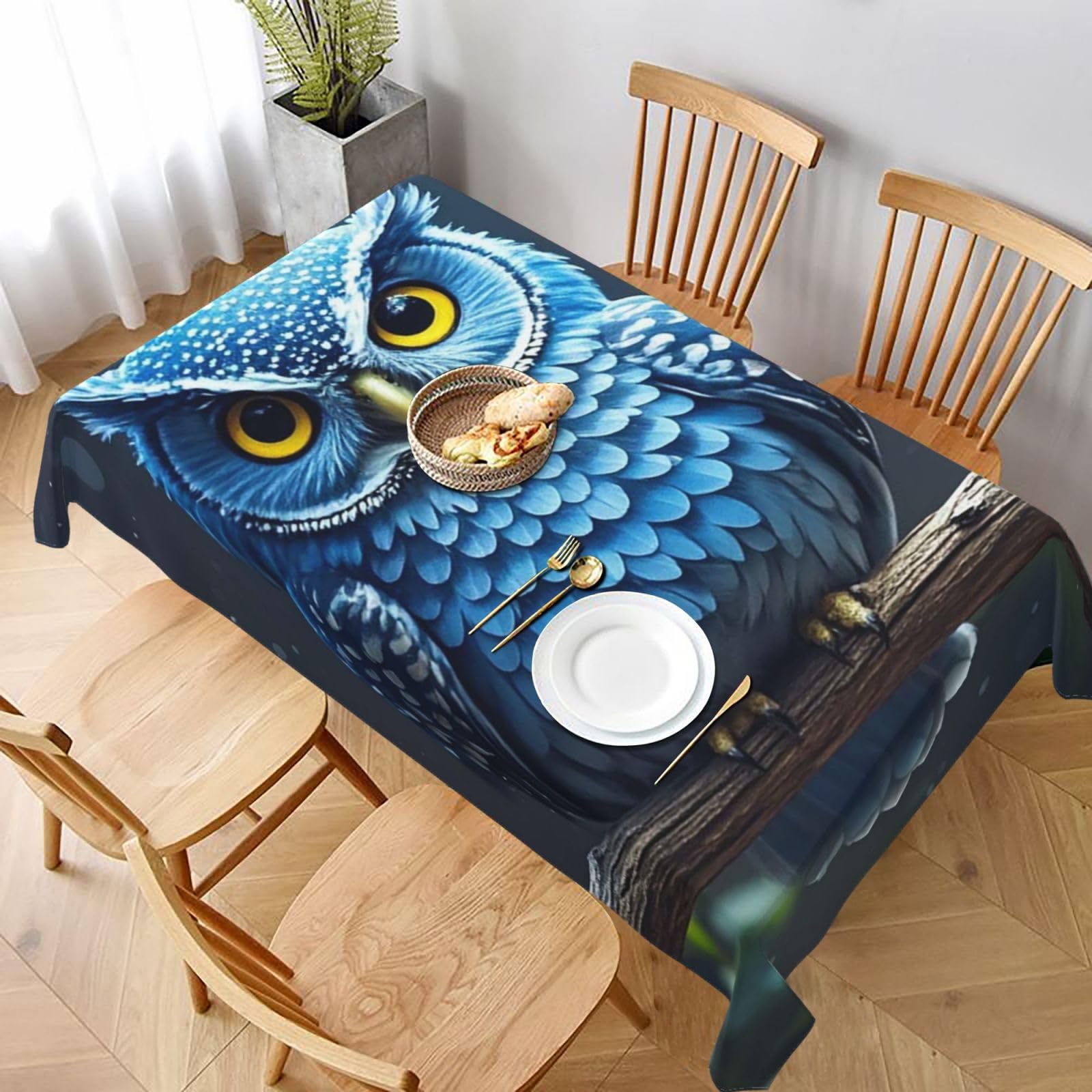 MXDLKSWPOH Table Cloths for Rectangle Tables 152x228 cm Waterproof Farmhouse Table Cloth blue owl Tablecloths Washable Wrinkle Free Table Cover for Dining Table Weddings Events Party Buffet