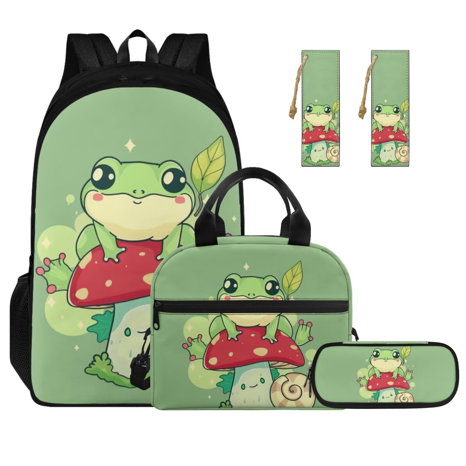 Ystardream Cute Frog Book Bag for Girls Backpack With Lunch Box Set 7th Grade Girls Student Elementary Primary School Book Bag with Side Pocket for