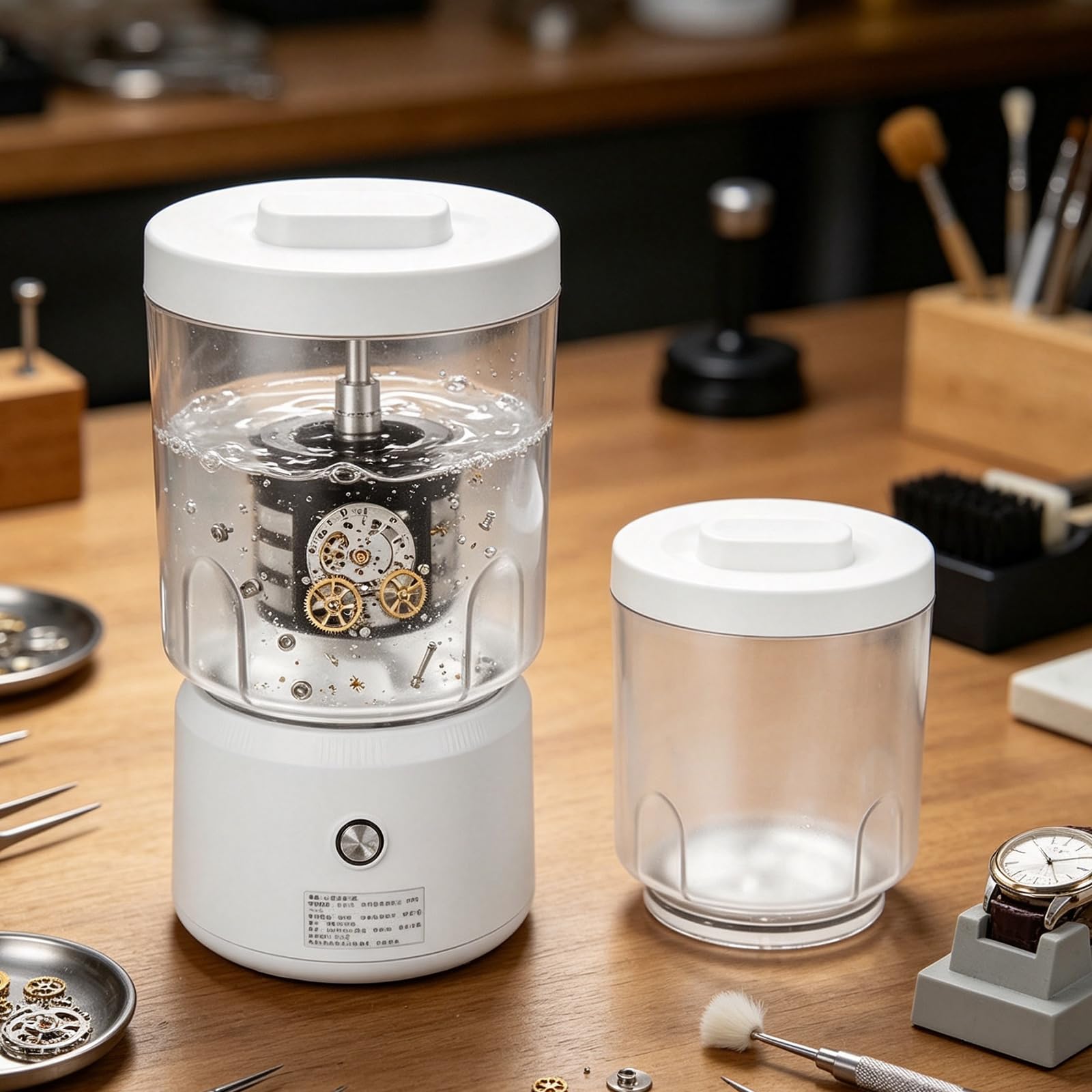 Pulitore Automatico per Movimento Orologio Dispositivo di Rimozione Olio: Kit Strumenti in Metallo con Struttura Rotante per Orologiai Casa