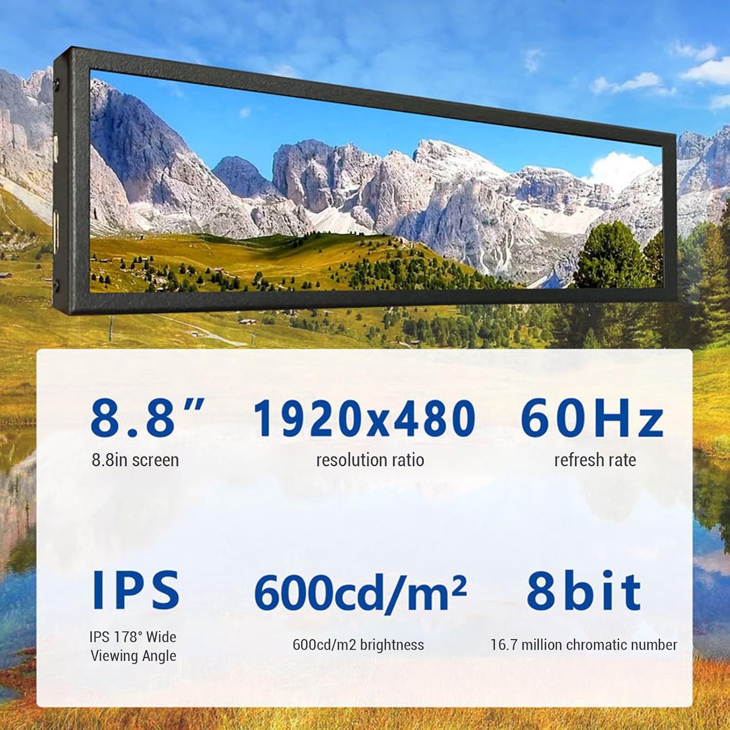 EBTOOLS 8.8 Inch PC Temperature Display, IPS LCD Secondary Screen 480x1920 Resolution 600cd m2 Brightness 170 Viewing Angle, with Customizable Themes Switchable Landscape Portrait