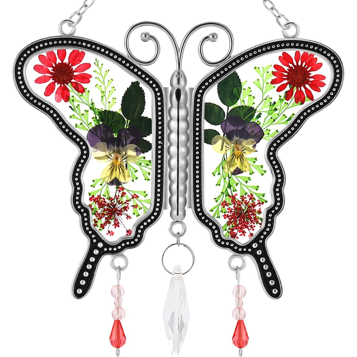 KY&BOSAM Stained Glass Small Crystal Butterfly Sun-Catcher, Crystal Wind Chimes, Outside Really Flower Colorful Outdoor Sun-Catcher, Garden Windows ,Indoor Home Trees Patio Gifts Mom Family Friends