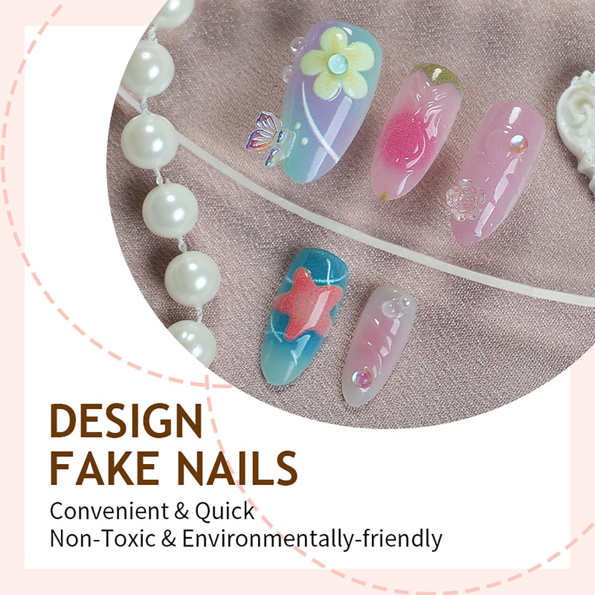 30Pcs Goth Press on Nails Medium Coffin Fake Nails Blue Laser Chrome with Black Spider Bat Glitter Designs Full Cover Y2k Glue on Nails Halloween False Nails Stick on Nail for Women Acrylic DIY: Cute Starfish-7