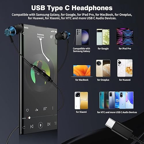 Miniatura 2 de Auriculares USB C COOYA USB tipo C auriculares con cable para Samsung Galaxy S24 Ultra S23 FE Flip5 A54 S22 S21 S20 HiFi Stereo Auriculares