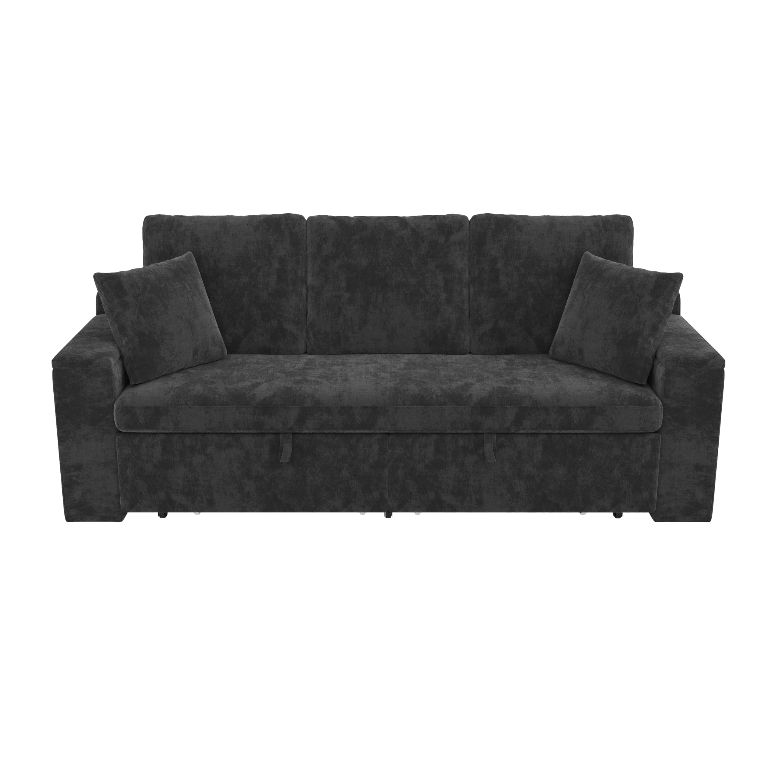 3-in-1 multifunktionales 3-Sitzer Sofa mit Schlaffunktion, ausziehbarem Metallrahmen, Stauraum, Armlehnen-Ablage, Grau.
