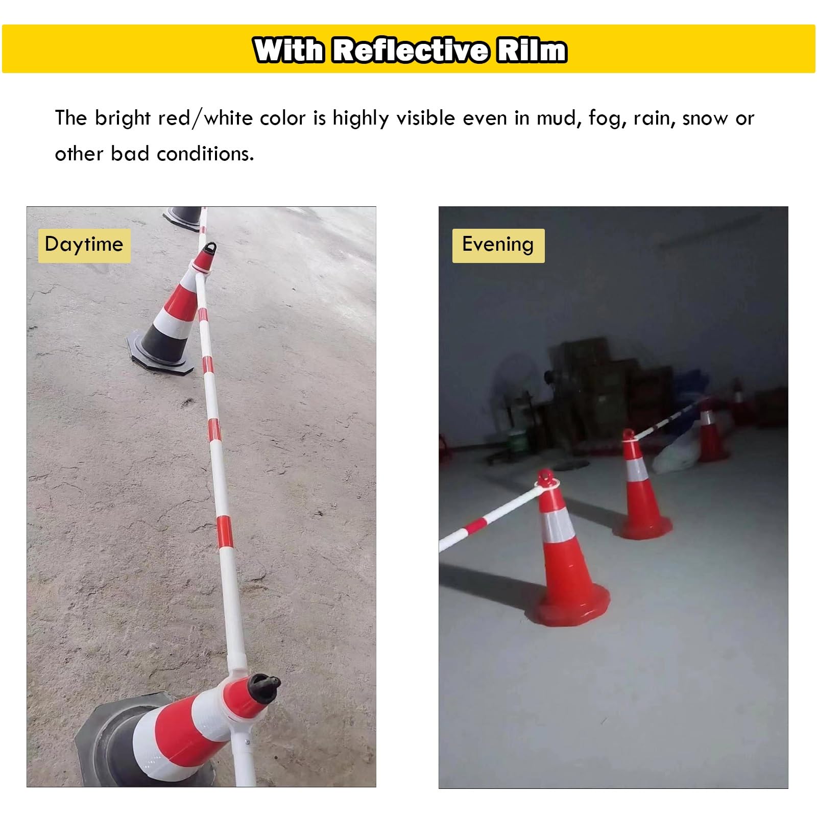 6 Pcs. Barras Conos Tráfico, 1-2m, Postes Barricada, Extremos de Repuesto | Ajustable de 1 a 2 m. Incluye extremos de repuesto para mayor visibilidad. Ideal para estacionamientos y cruces.(B 6 Pack)