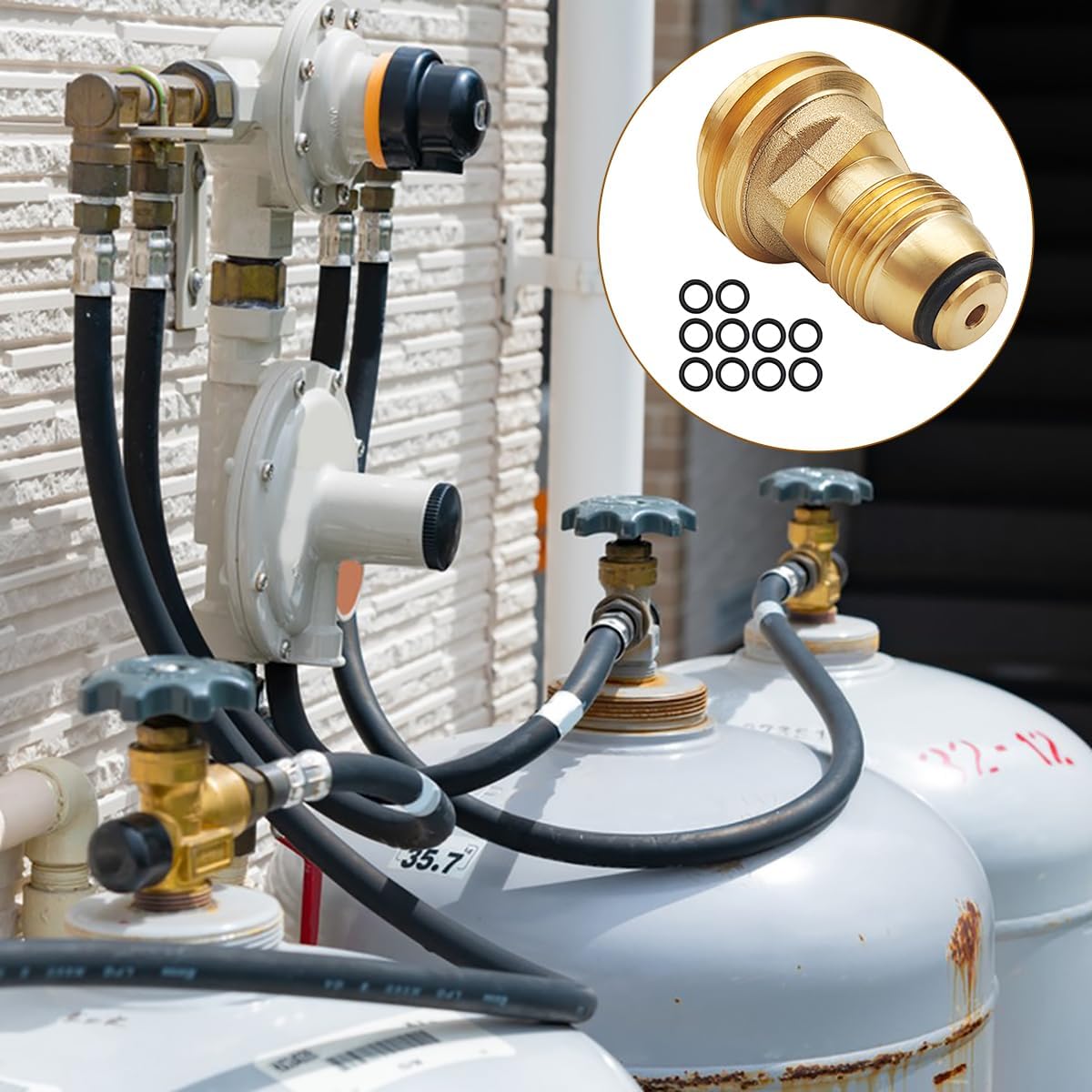 POL to QCC1 Propane Tank Adapter, Old to New, with 10 Pcs Propane Tank O Rings, Propane Adapter Fittings, Propane Hose Adapter, Converts POL LP Tank Service Valve to QCC1 / Type1 Hose or Regulator