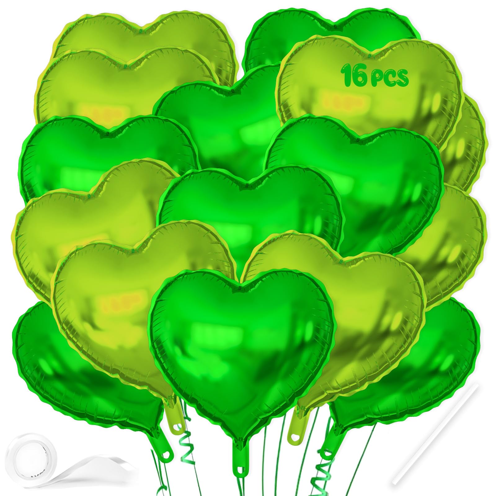16 Pcs Heart Balloons, 18 Inch Lime Green Love Heart Shaped Foil Balloons for Wedding Anniversary Birthday Party Valentine Decorations Baby Shower