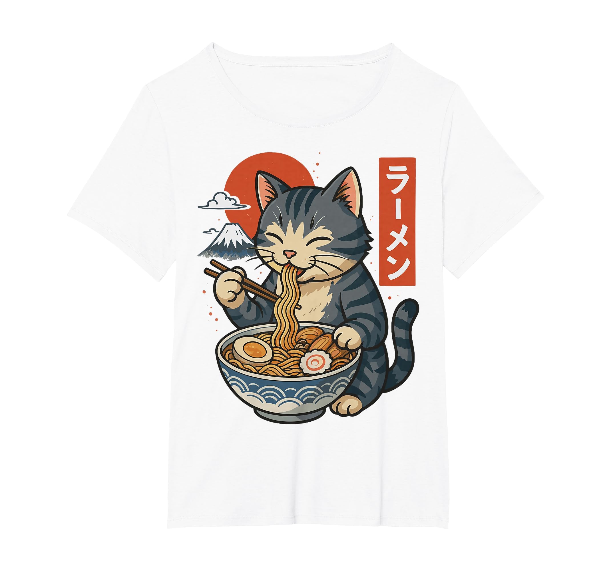Anime Cat Eating Ramen Retro Kawaii Ramen Cat T-Shirt