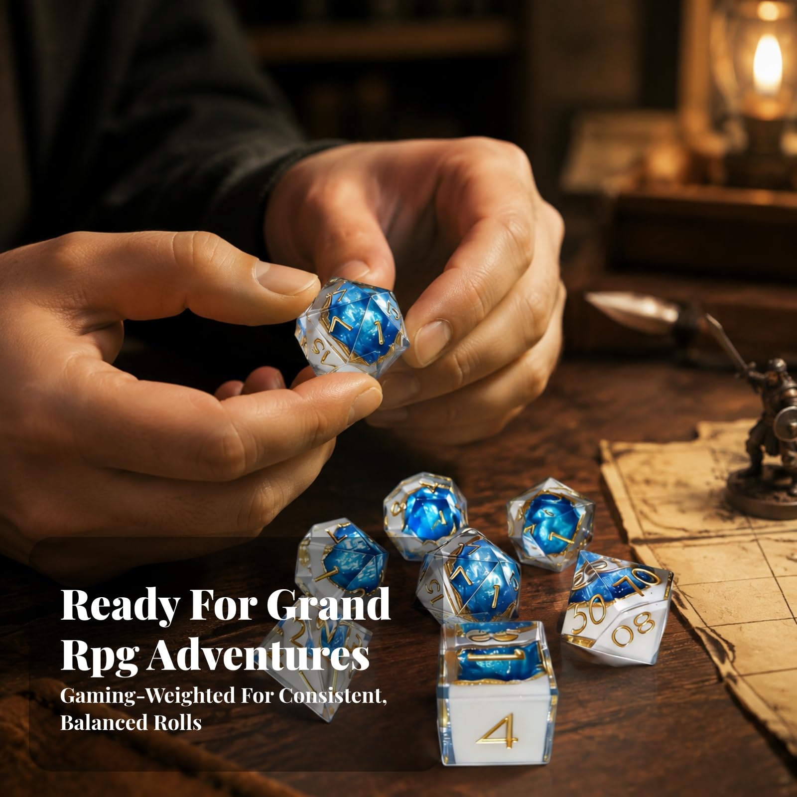 predolo 7 Stück facettenreich Harzpolyedwürfel Spielwürfel mit Zahlenmarkiungen, Rollenspielwürfel, für Tabletop-Rollenspiele, Brettspielabende, Würfelsammlung , E