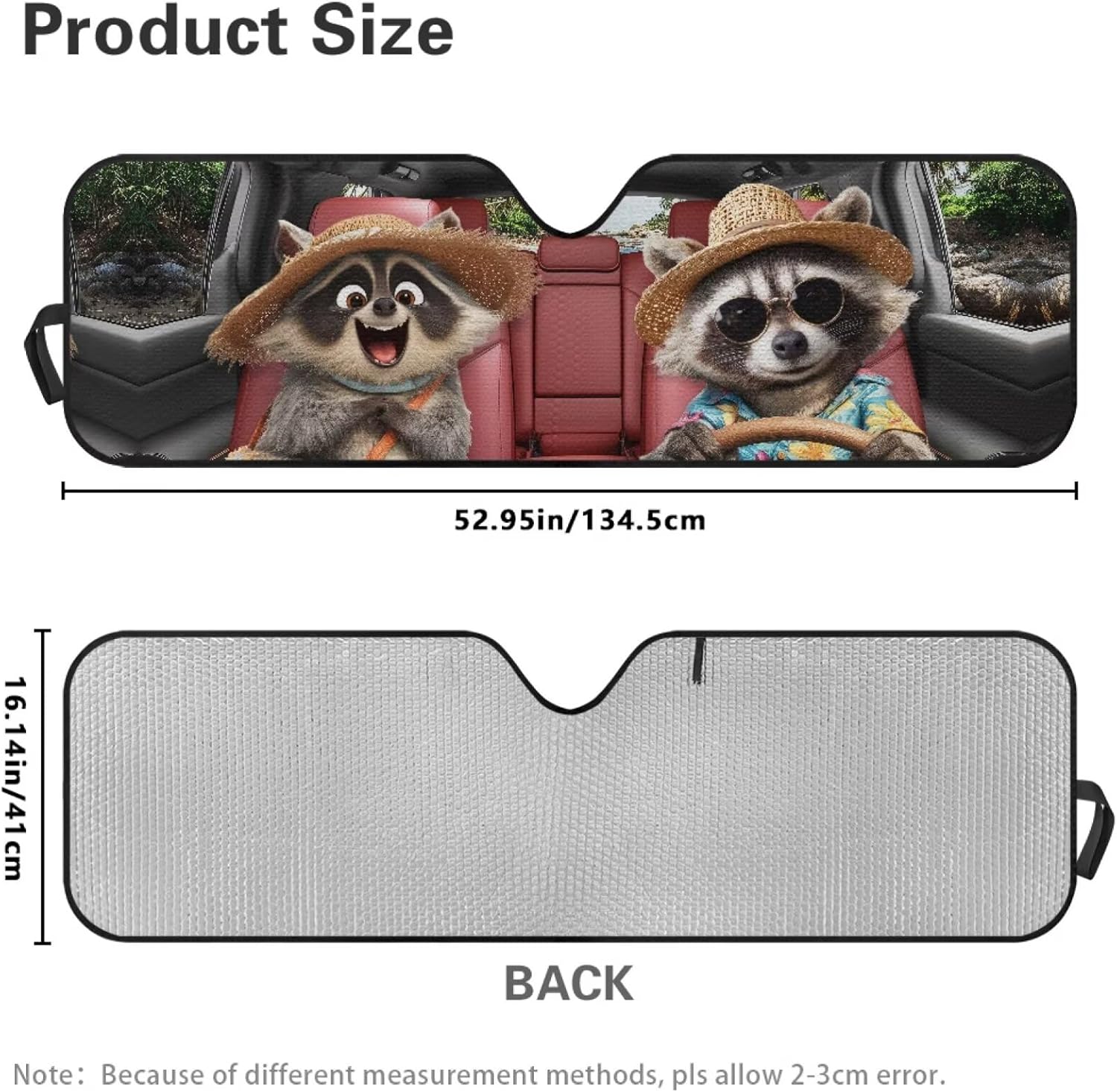 Windshield Sun Shade for Jeep Wrangler TJ JK JKU JL JLU, Funny Raccoon Driving Car Shade Front Windshield Cover, Effectively Blocking Heat and UV Rays