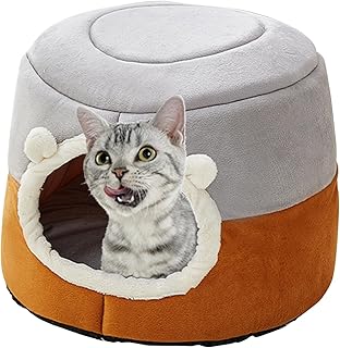 BOSERMEN Cat Bed, 2 in 1 Warm Cave Cat House Cat Sofa Bed, Pet Tent with Removable Washable Cushion Pillow for Kitten Small Dogs Puppy Small Pets(M, Khaki)