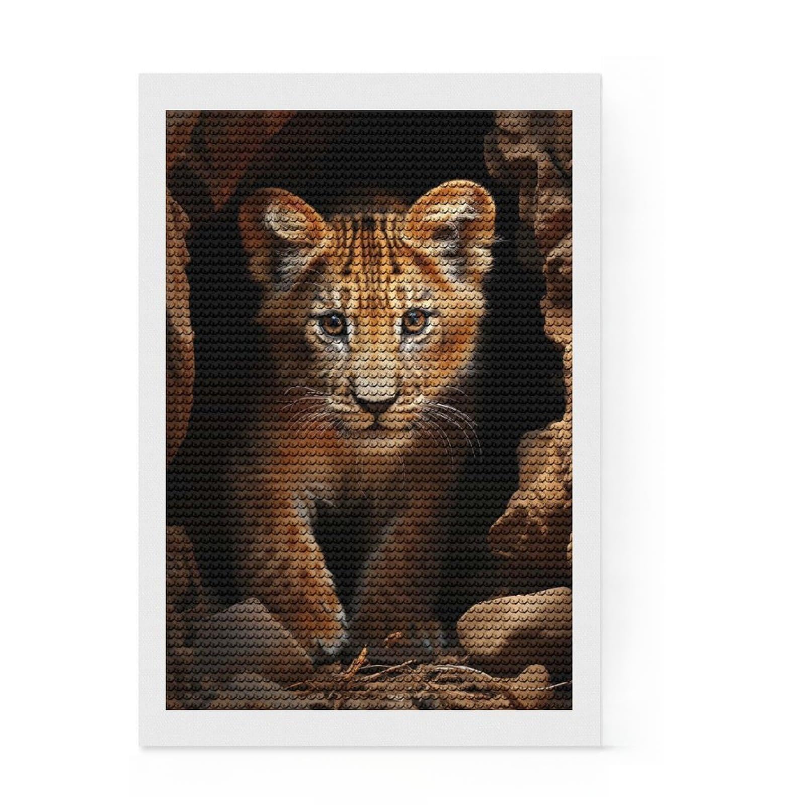 Junmoney Lion Animal King Diamond Painting Kit 8"x12", Relaxing DIY Hobby, Neat Printed Canvas, Home Wall Decor, Thoughtful Handmade Gift