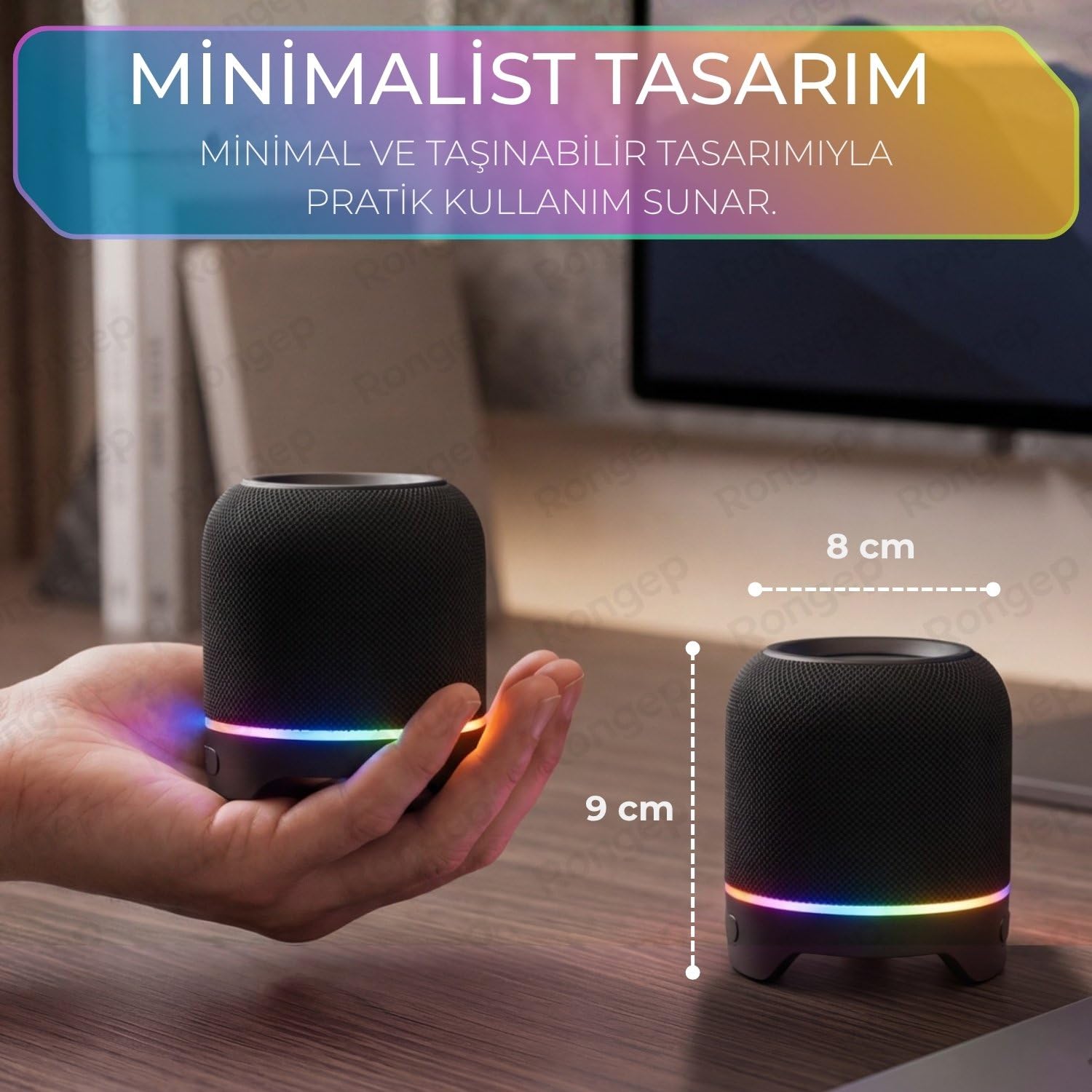 Rongep Taşınabilir Bluetooth Hoparlör Sound-Twin 10W TWS Stereo [Manyetik Özellikli] İki Parçaya Ayrılabilen RGB Işıklı IPX6 Suya Dayanıklı Type-C Şarjlı Kablosuz Speaker (Siyah)