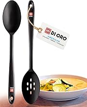 DI ORO Seamless Series 2-Piece Silicone Spoon Set - 600F Heat-Resistant Rubber Non-Stick Slotted and Solid Spoons for Mixing and Serving - LFGB Certified and BPA Free Pro-Grade Silicone – Black