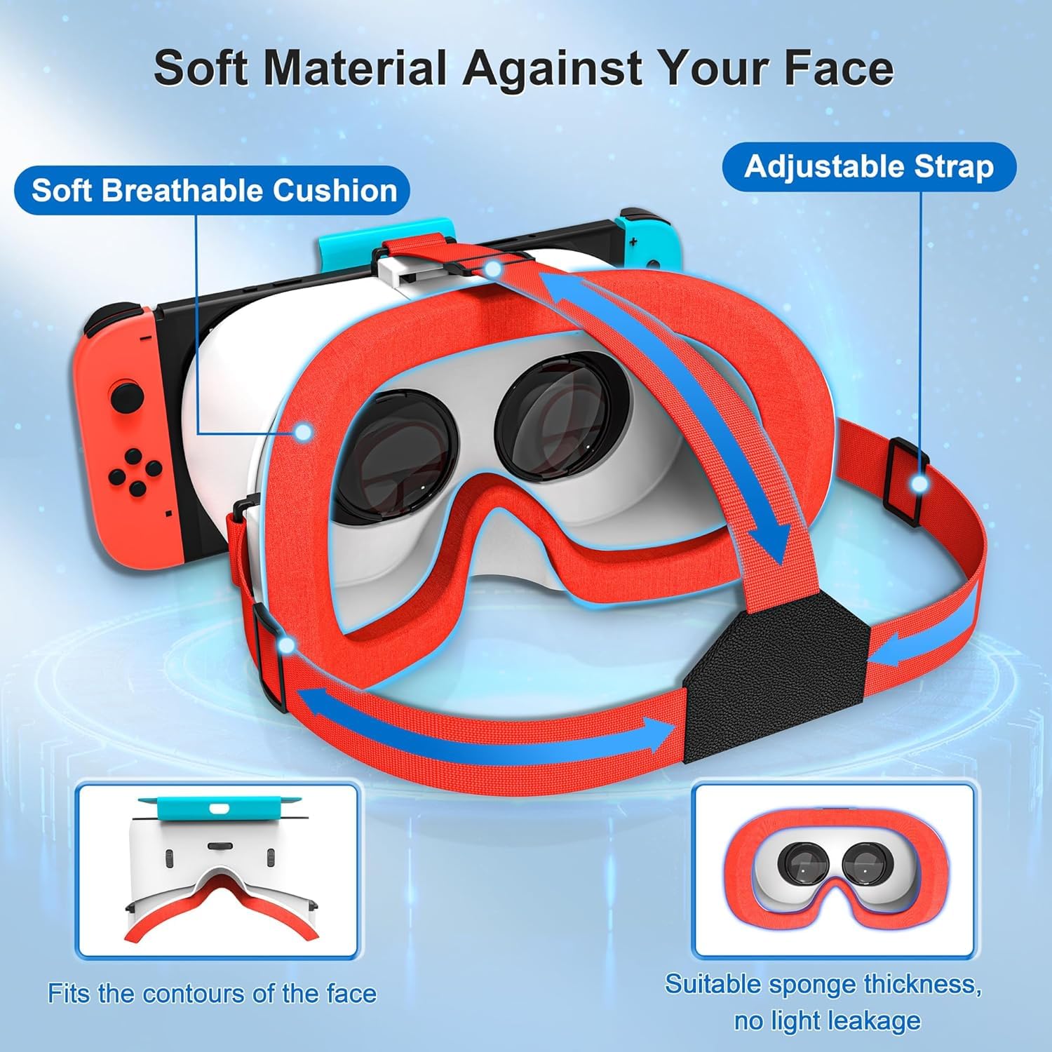 VR-Headset für Nintendo Switch und Switch OLED-Modell, Switch Virtual Boy VR-Brille mit verstellbaren HD-Gläsern und bequemem Kopfband, Labo VR Kit 3D-Brille für Switch-Zubehör (weiß und blau)