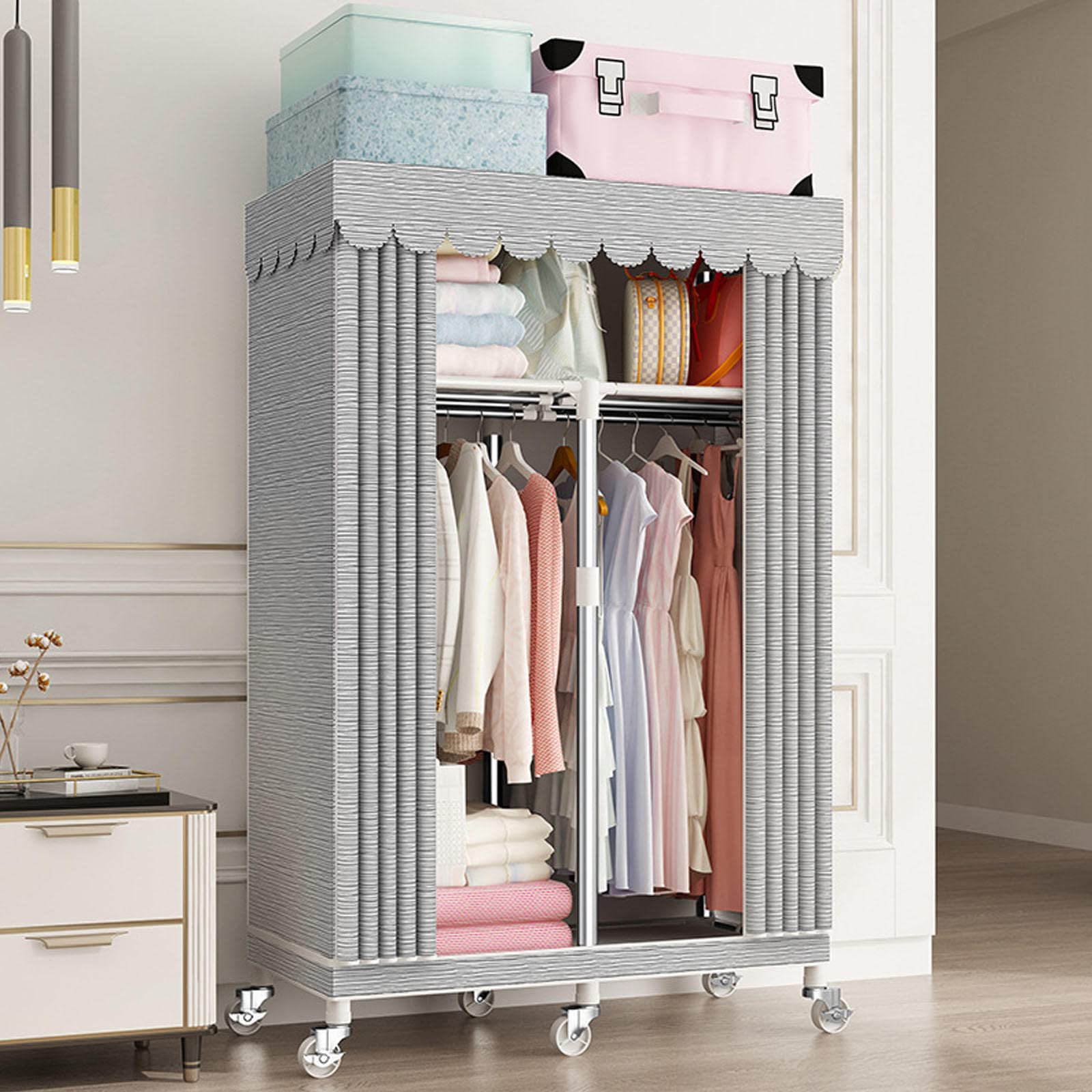 UYSELA Armadio Pieghevole in Tessuto,Armadio Portatile in Tessuto,Armadio organizzatore per Armadio,Guardaroba con aste Appendiabiti,C-85x45x170cm
