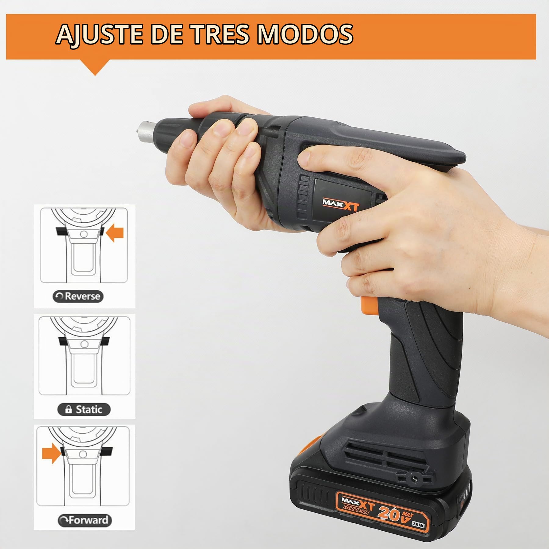 Tornillo destornillador Drywall sin Escobillas inalámbrico，4200 RPM con Baterías, Cargador, Ajustable hacia Adelante y Atrás Luz LED Incorporada para
