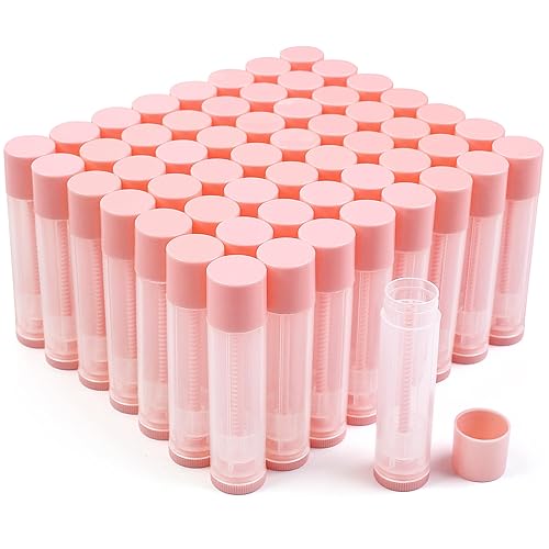 LotFancy Tubos de bálsamo labial vacíos, 100 unidades de 0.2fl oz (316 onzas), tubos transparentes de bálsamo labial con tapas rosas, sin BPA y sin