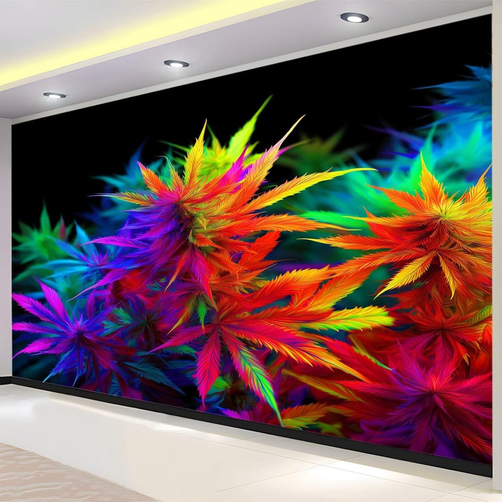 Non-woven photo wallpaper, surreal tropical leaves, multicolored, for living room/bedroom, 3D effect wall sticker - modern wall decoration, 250cm x 175cm stickers - frameless painting - poster