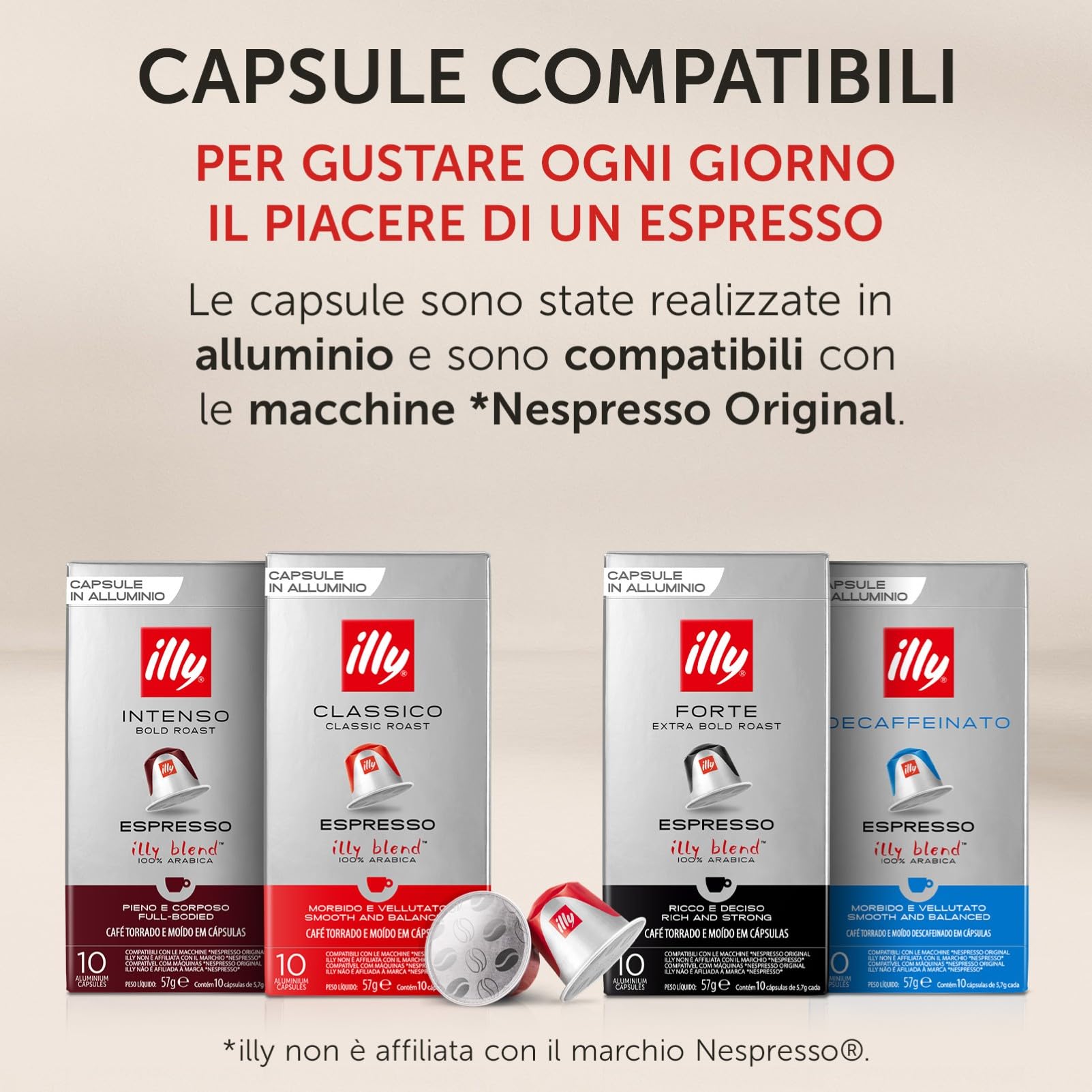 illy, Caffè in Capsule Compatibili in Alluminio INTENSO, 100% Arabica con Note di Cacao e Frutta Secca, Retrogusto Pieno e Corposo, 10 Confezioni da 10 (100 Capsule Totali)